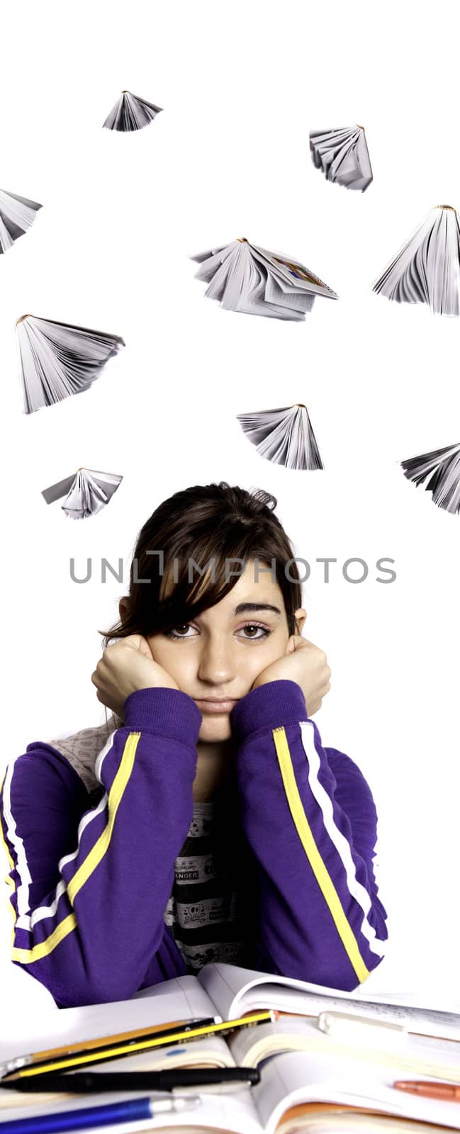 View of a teenager school girl looking at the camera with an upset expression.