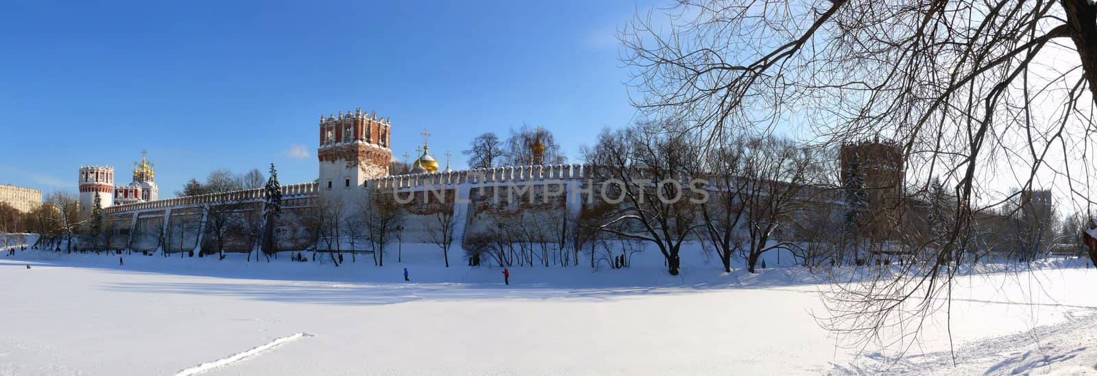 Winter panorama of Novodevichiy monastery in Moscow. Russia by Stoyanov