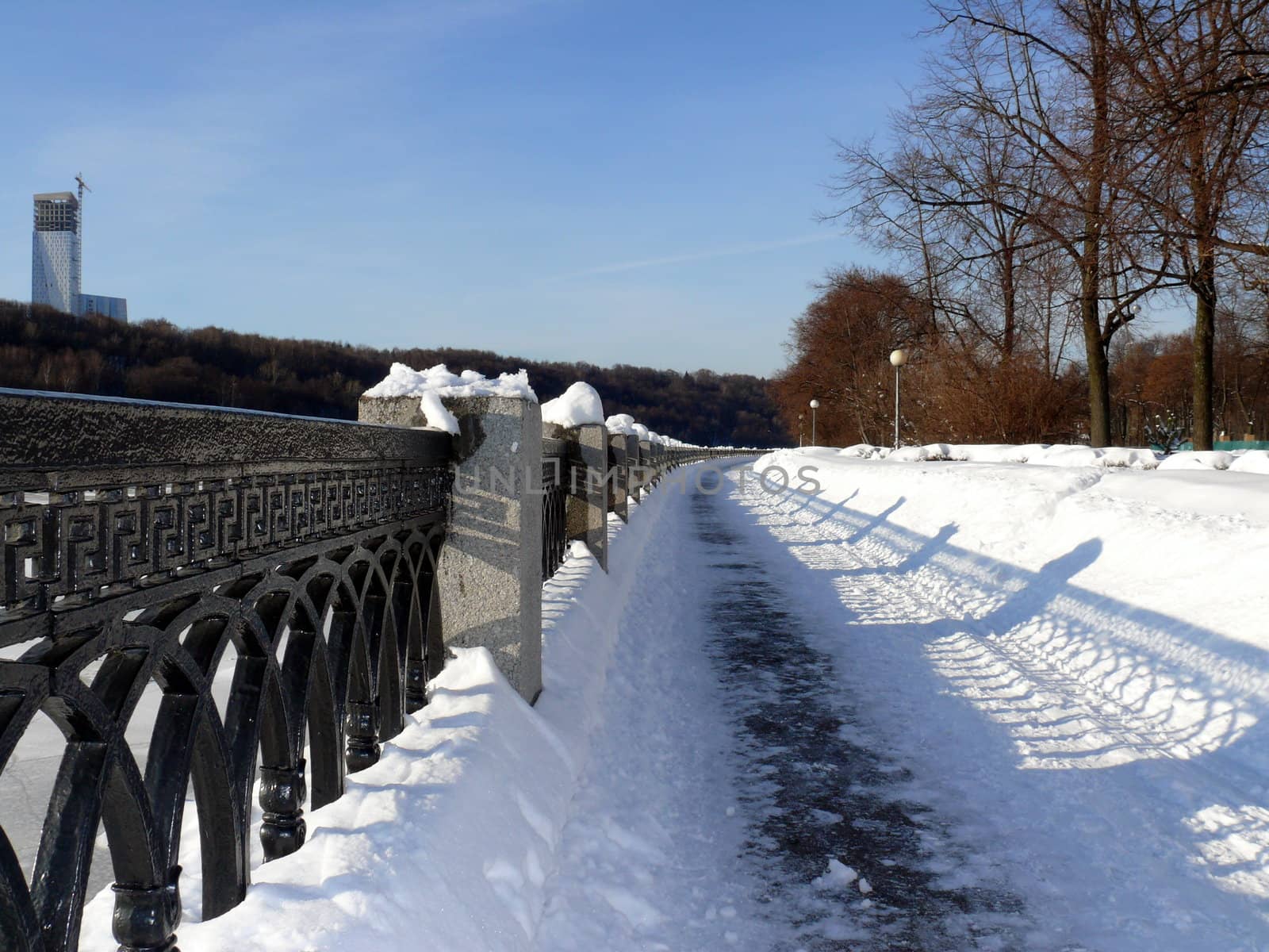 Luzhnetskaya embankment in winter. Moscow, Russia by Stoyanov