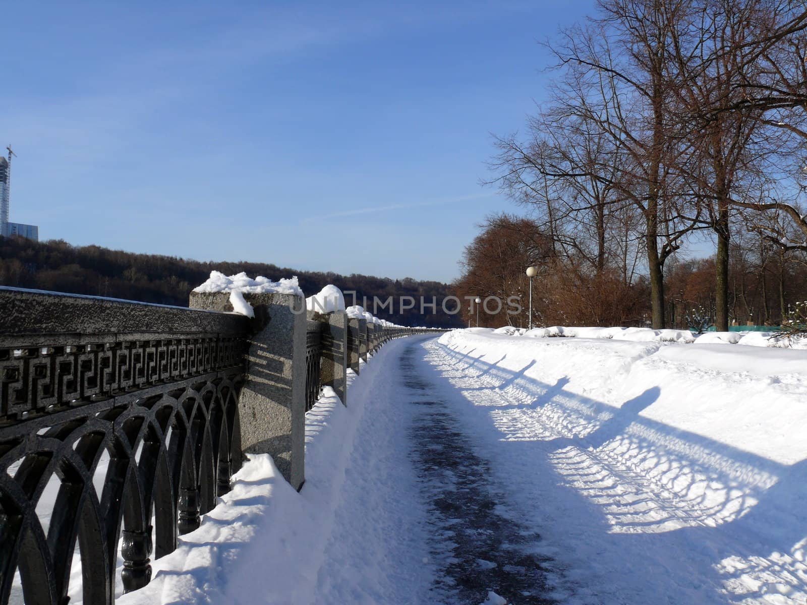 Luzhnetskaya embankment in winter. Moscow, Russia