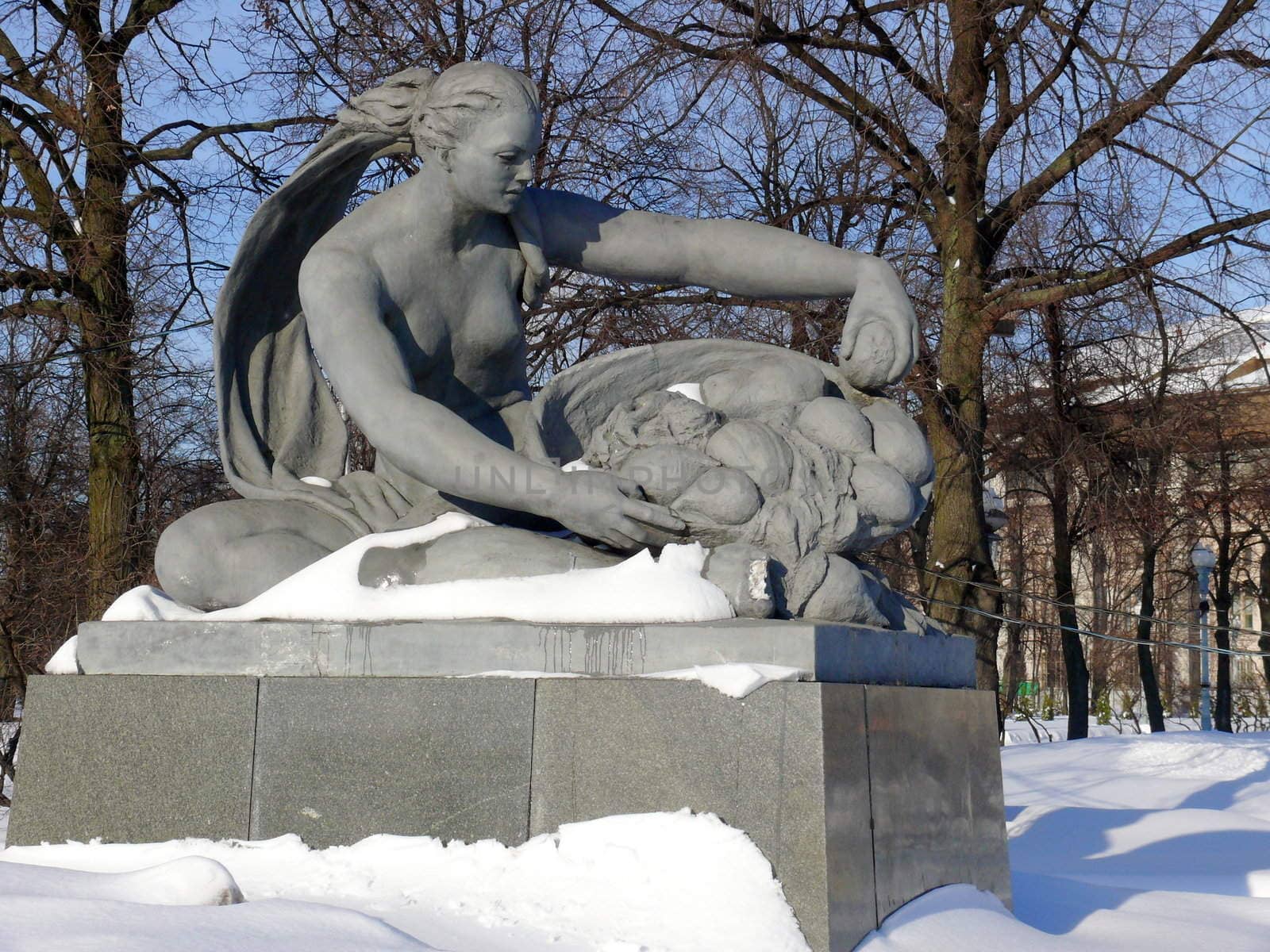 Monument to a kind of sport near Luzhniki Stadium. Moscow, Russia