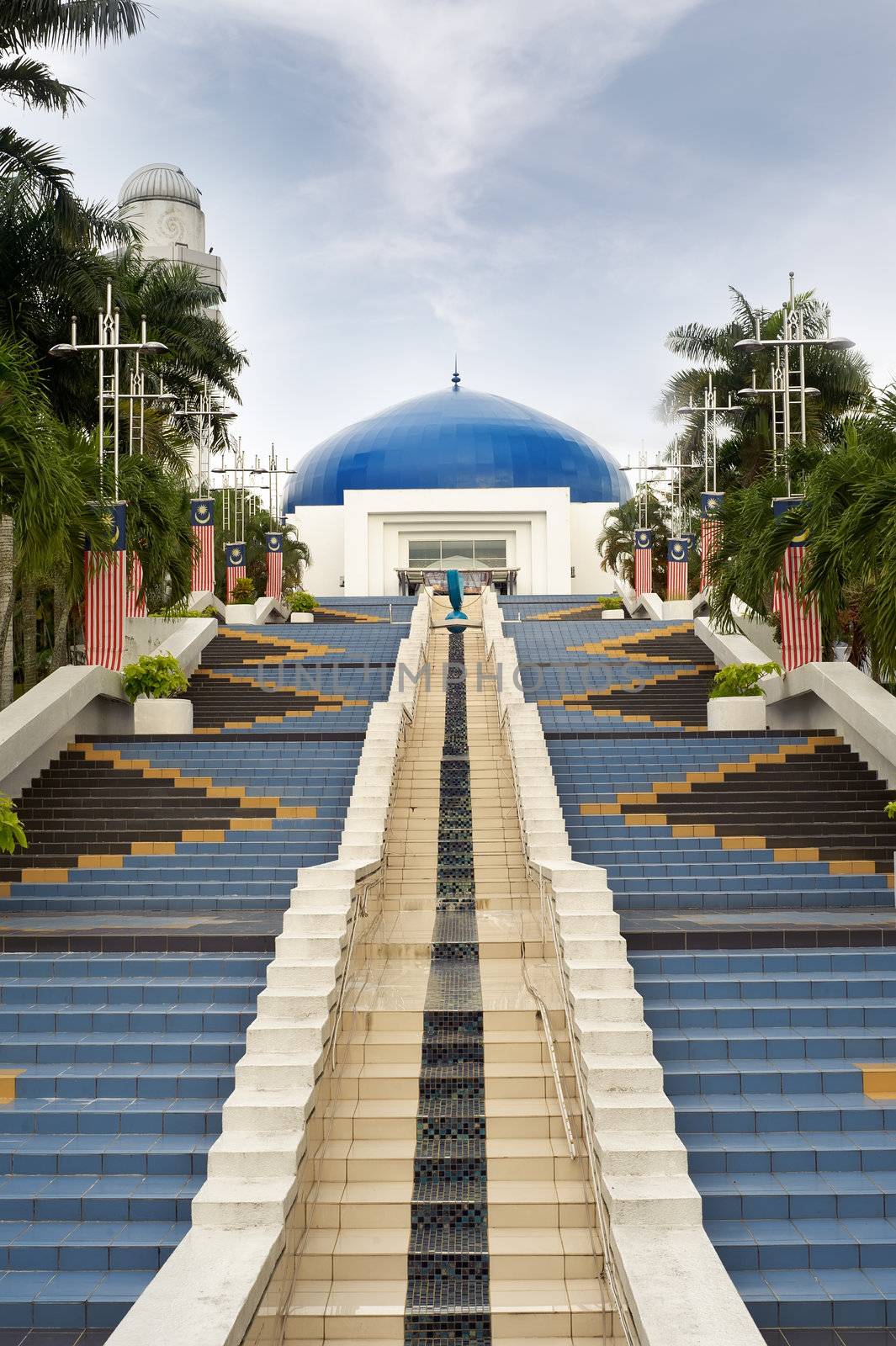 Blue dome of t astronomical observatory on the stairs in Kuala Lumpur, Malaysia, Asia.