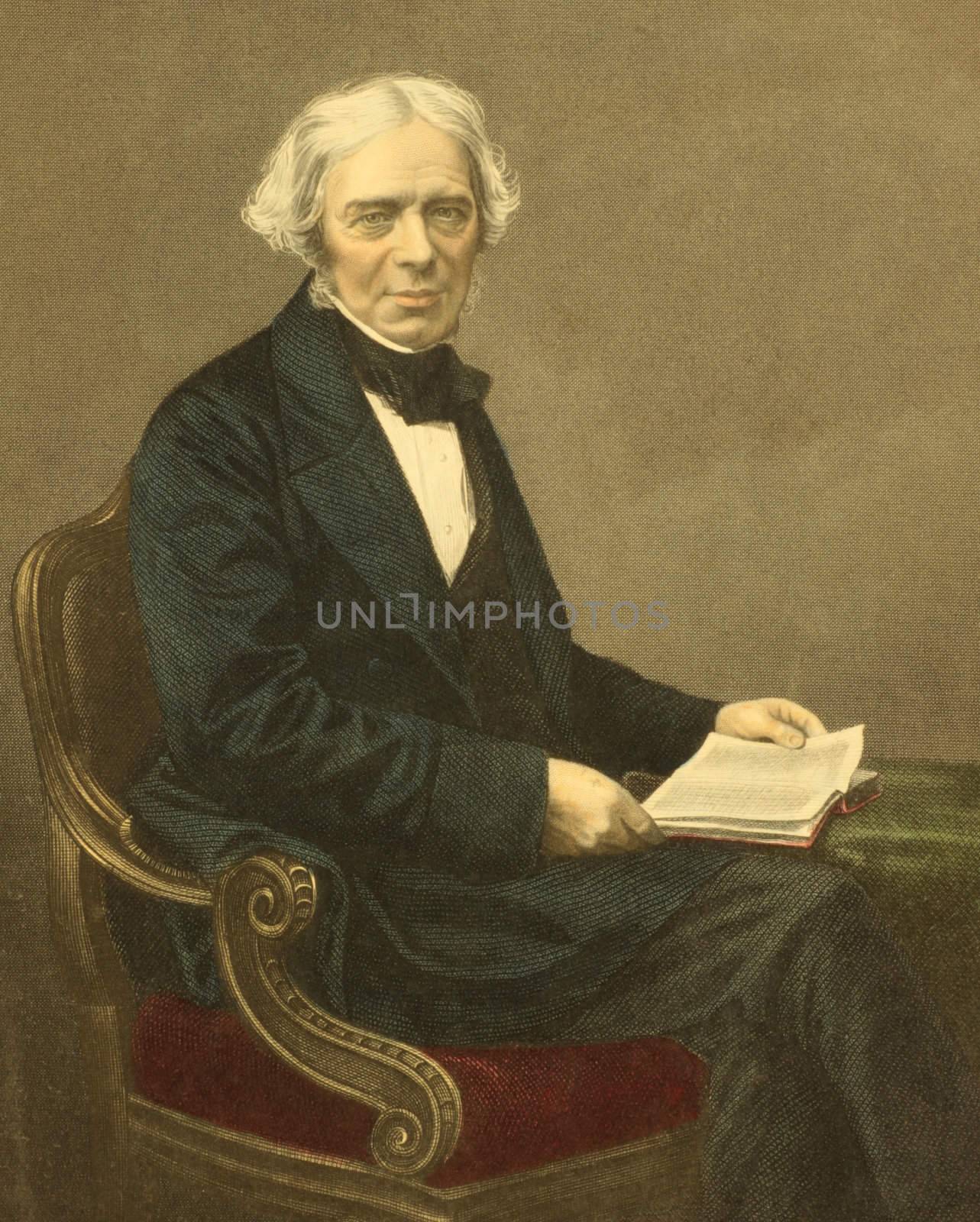 Michael Faraday (1791-1867) on engraving from the 1800s. English chemist and physicist who contributed to the fields of electromagnetism and electrochemistry. Engraved by D.J.Pound from a picture by Mayall.