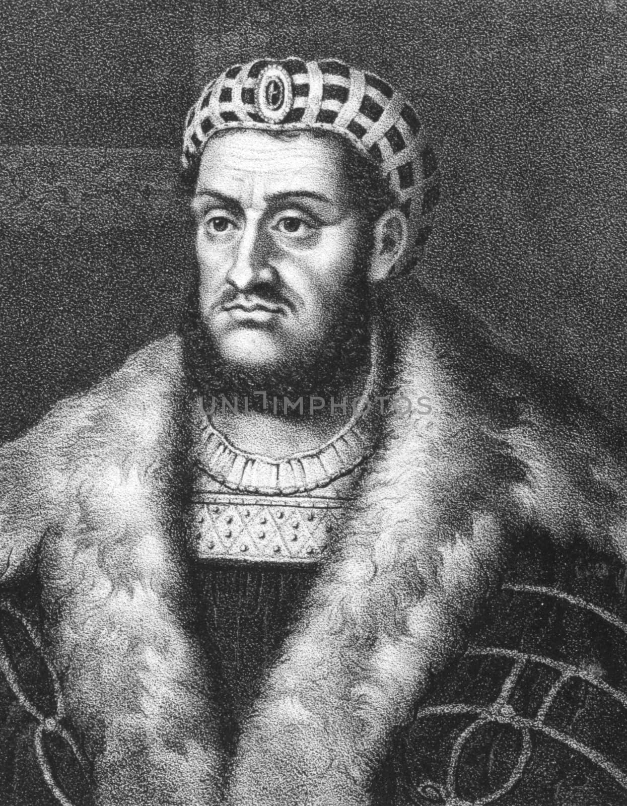 Albert III, Duke of Saxony (1443-1500) on engraving from the 1800s. Also known as Albert the Bold or Albert the Courageous. Published in 1837 by Eduard Piezsch in Dresden.