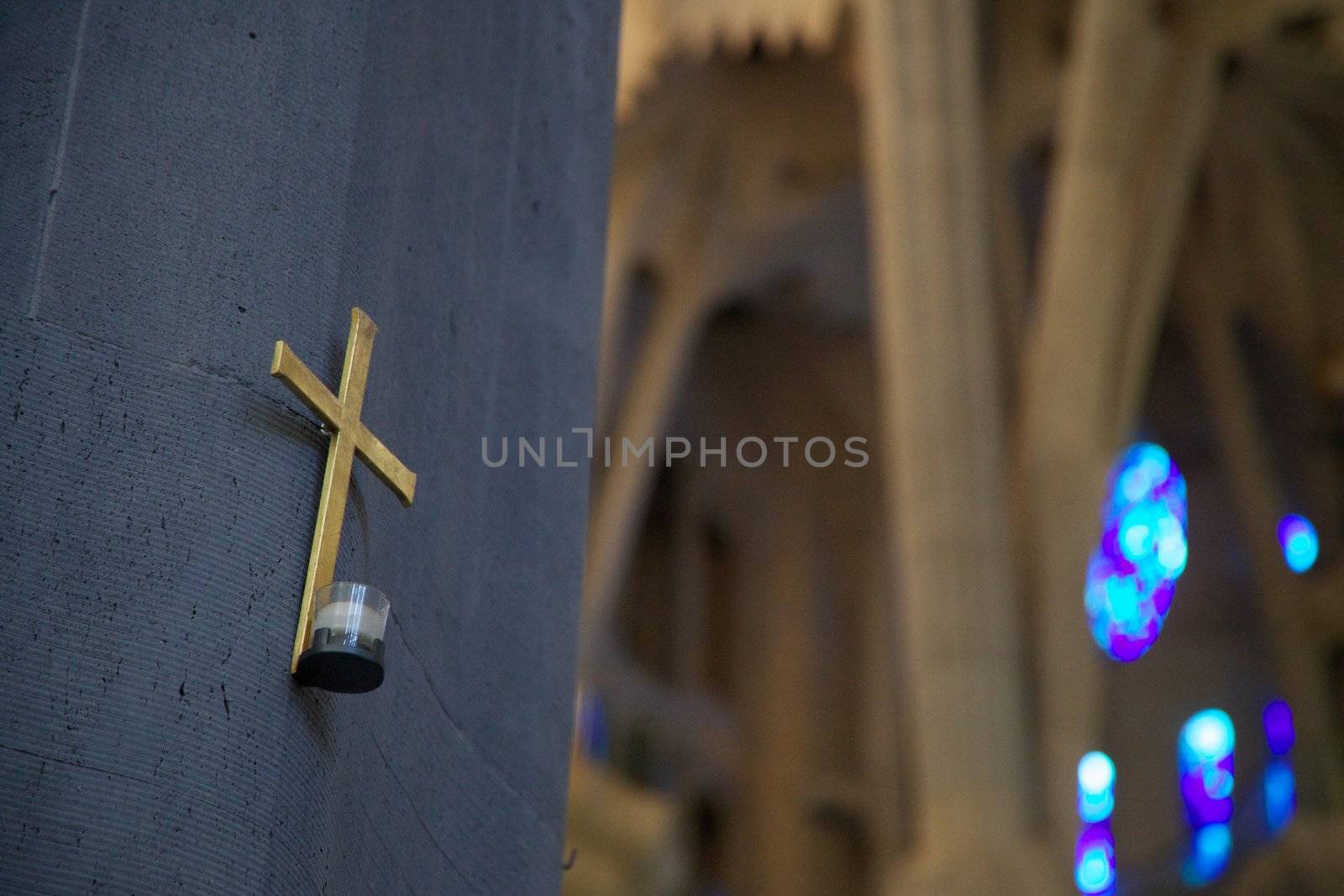 This cross is located in Sagrada Familia, but is a good illustration for any type of religious illustration.