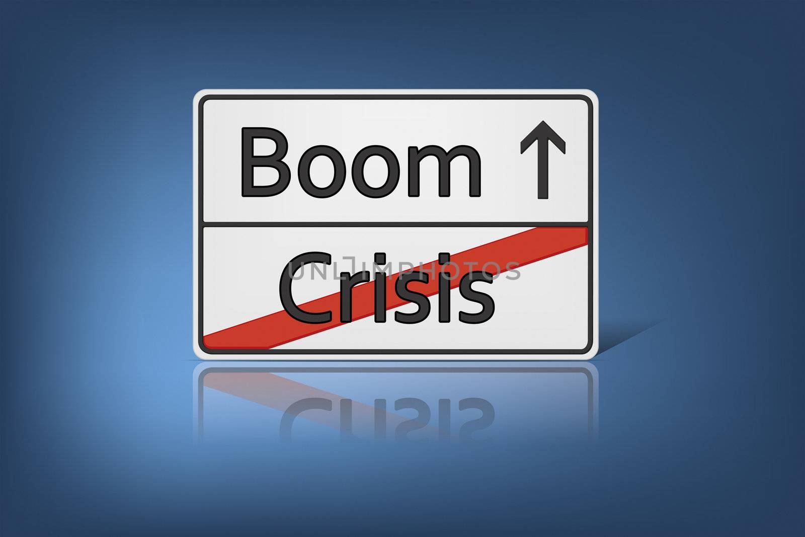 An image of a road sign with the words Crisis and Boom