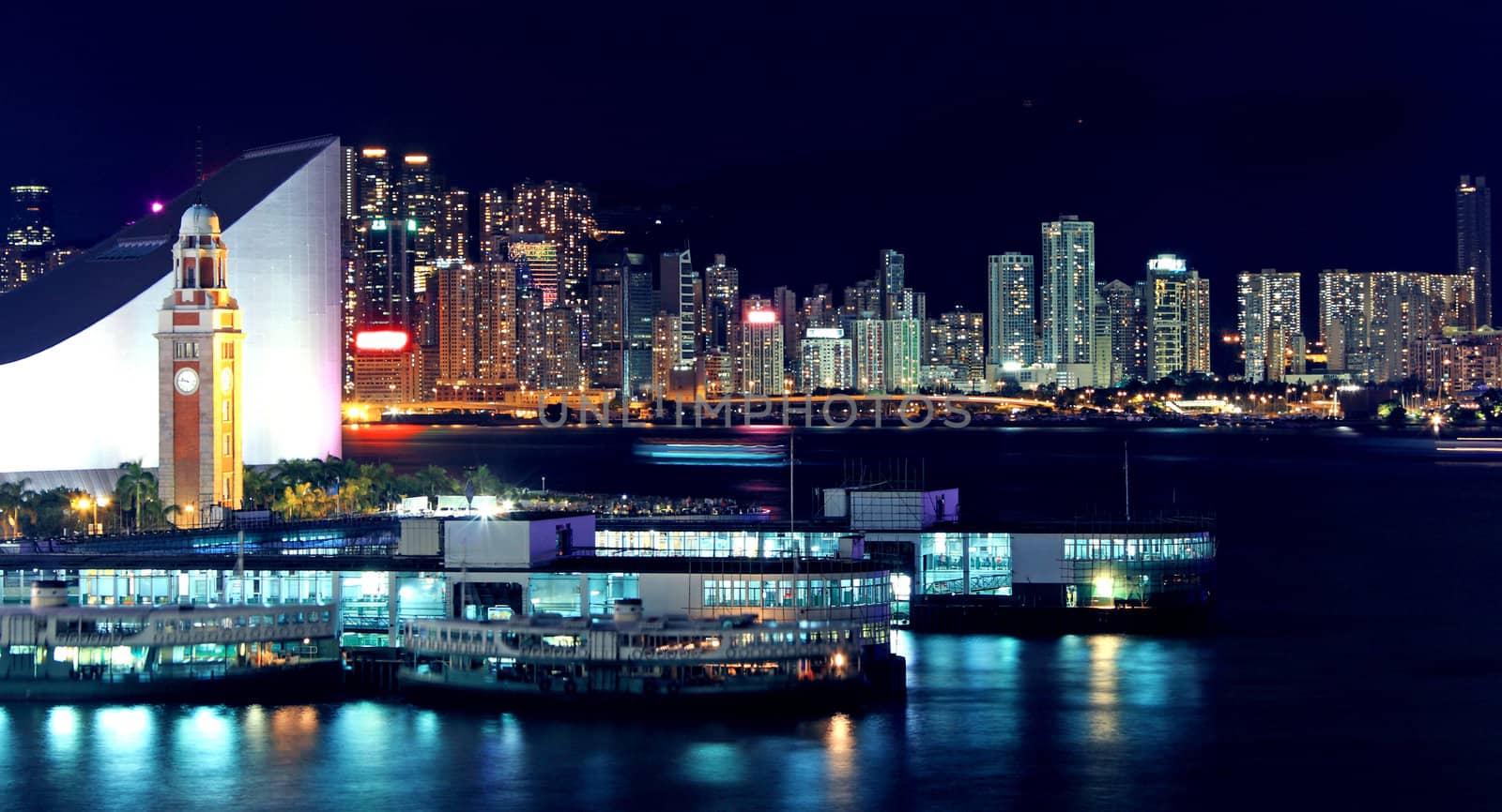 hongkong night and modern buildings