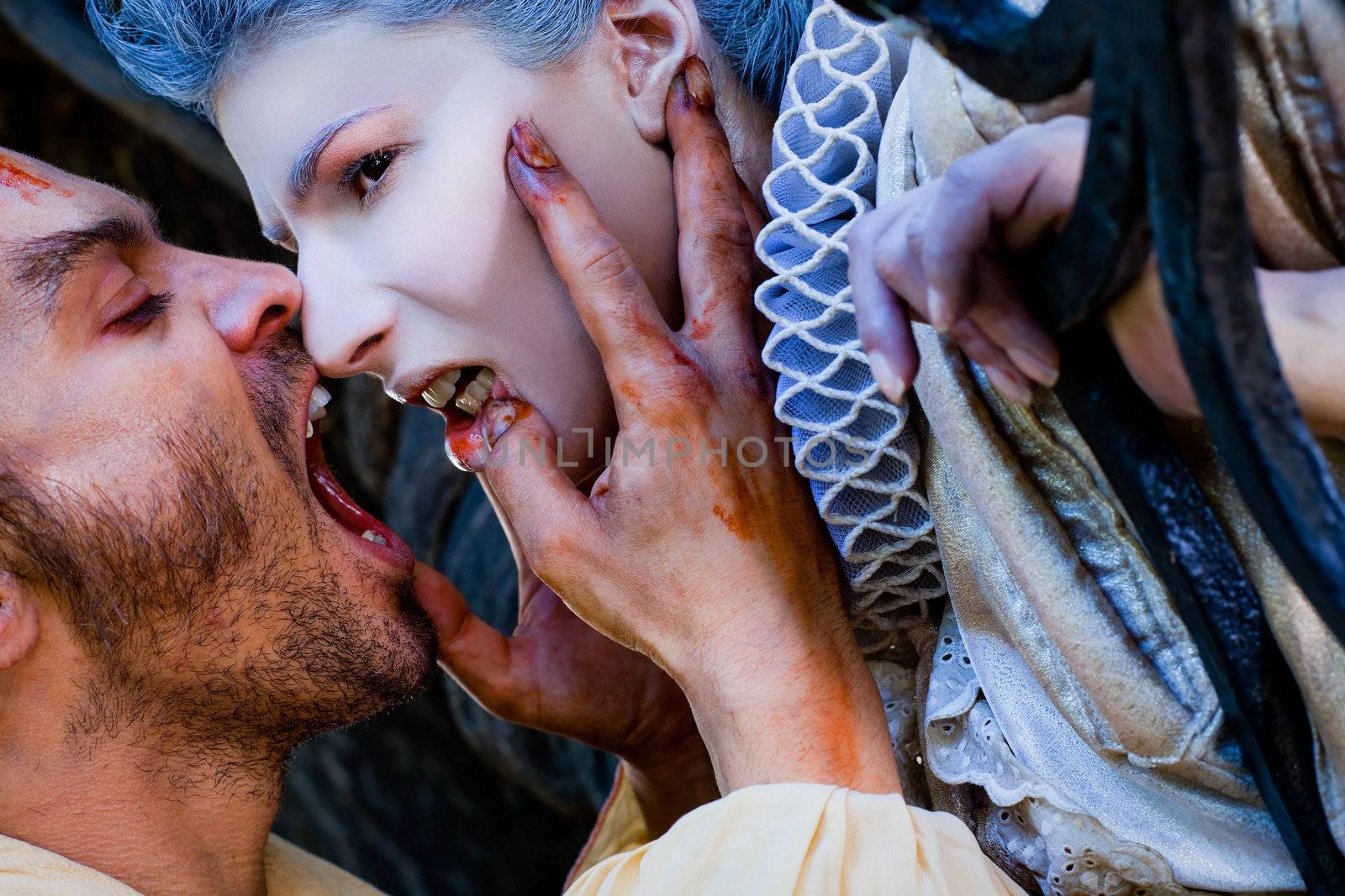 Male vampire biting woman by vilevi