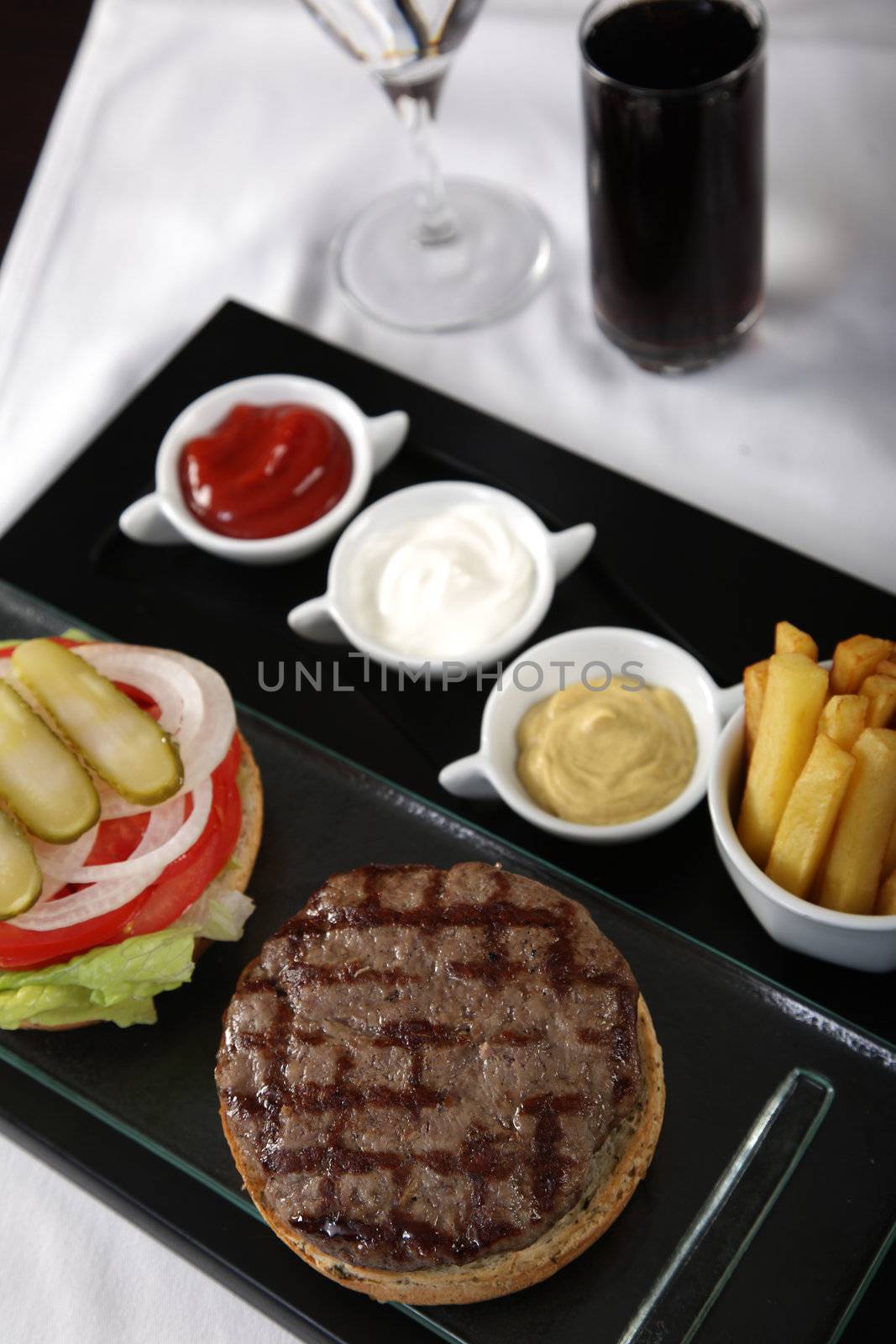 Wonderful service for burger menu with cola and sauces