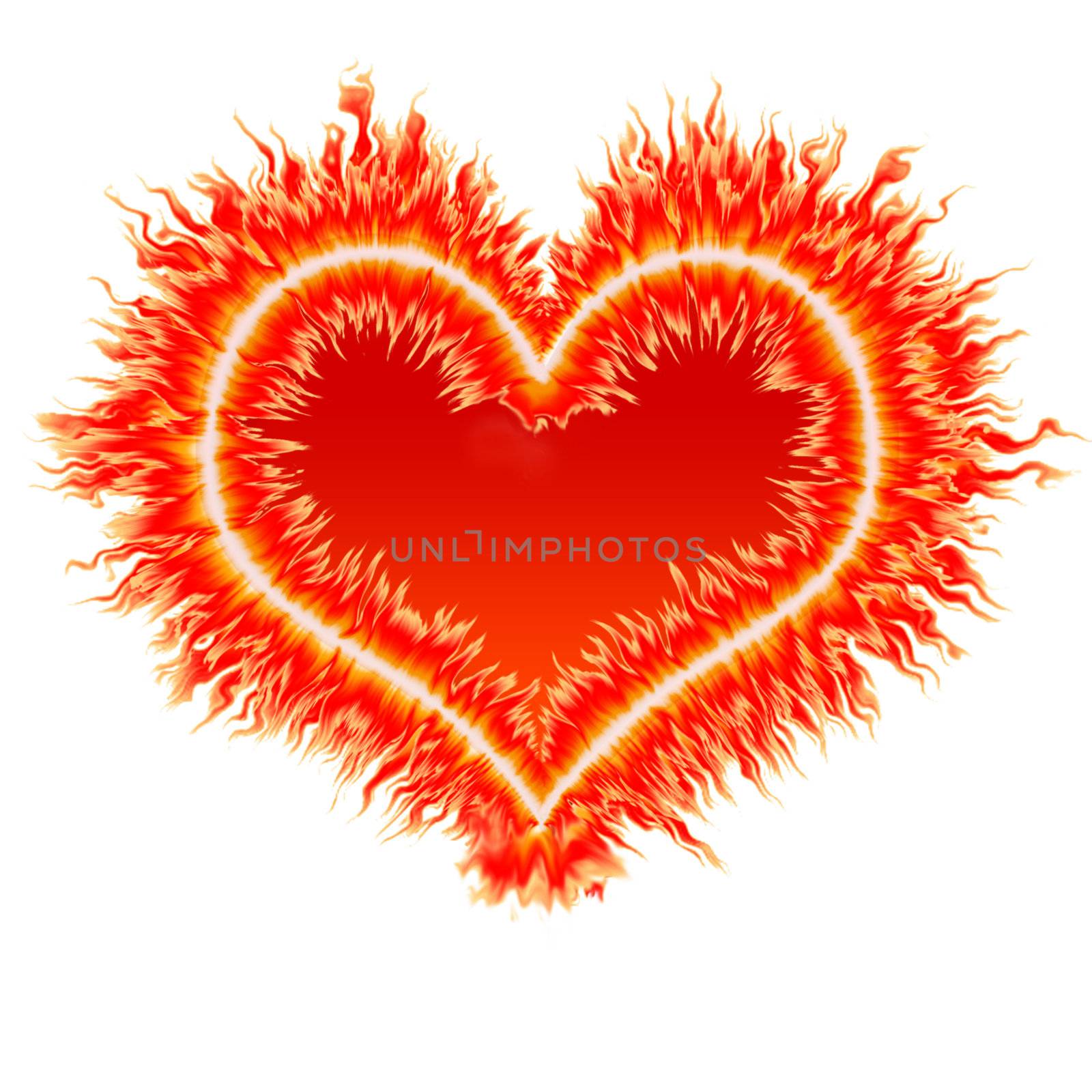 fire heart in red, orange and yellow flames