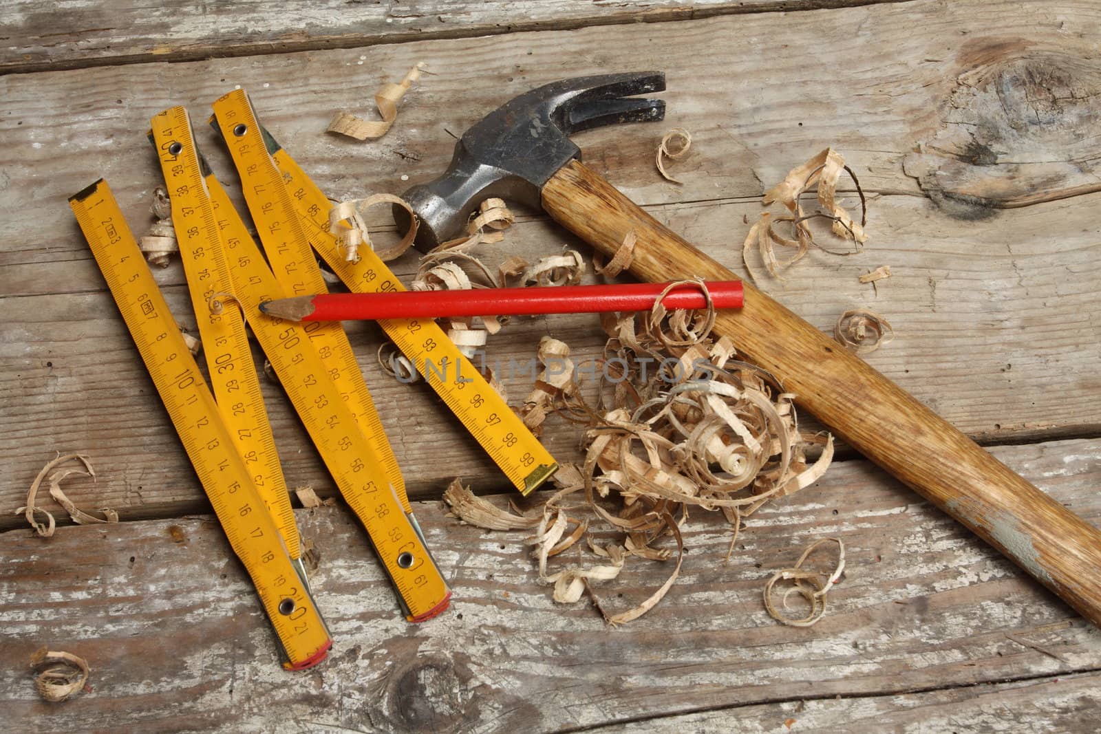 carpenter's tools on a workbench 