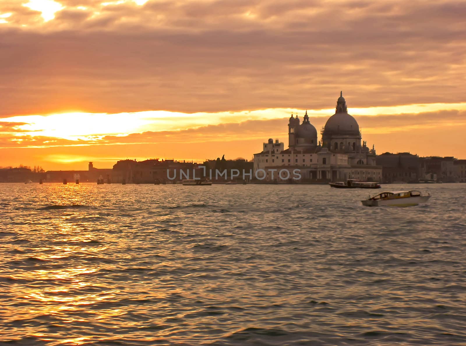 sunset in venice, shot from the sea