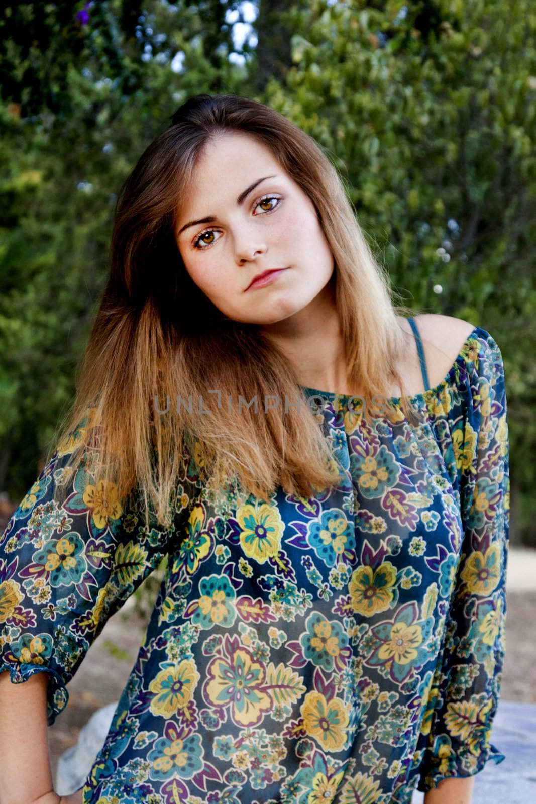 beautiful girl in floral dress by membio