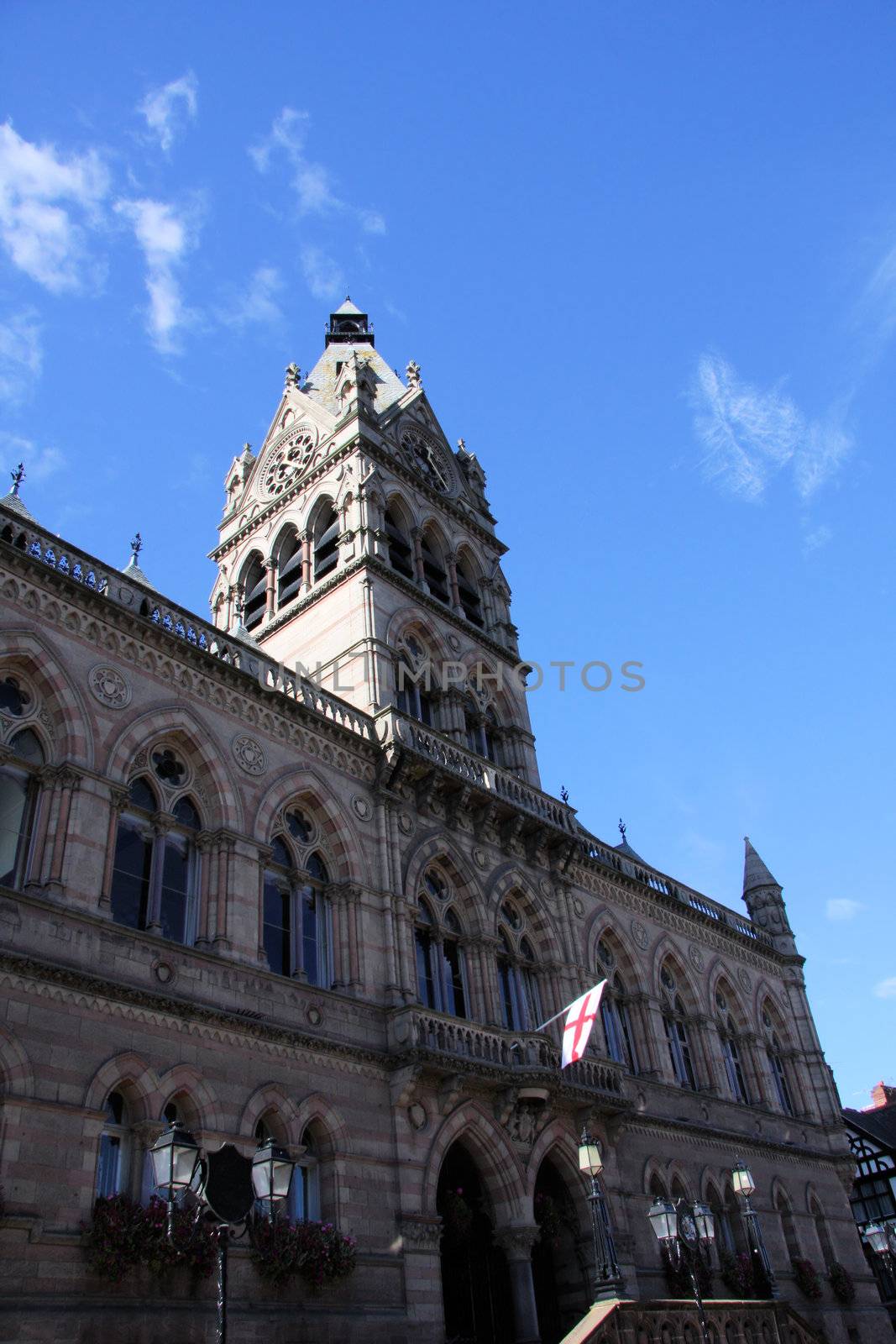 Town Hall Chester Cheshire UK, clear blue sky