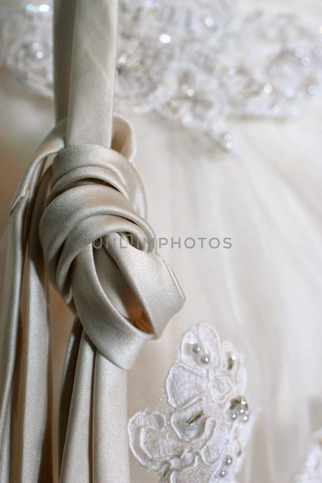 Laces of a wedding dress tied in a knot