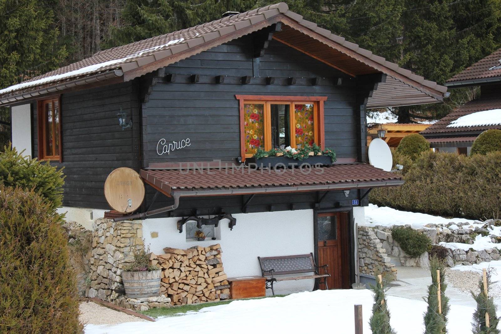 chalet and snow and wood