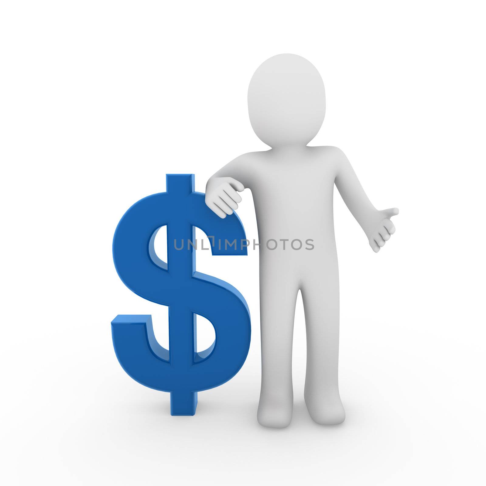 3d, human, dollar, finance, blue, symbol, business, white