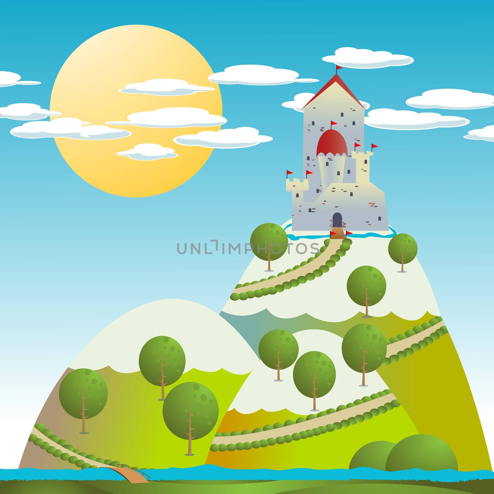 Cartoon background with a medieval castle