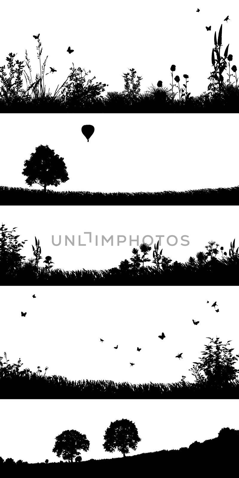 A vector foreground illustration with flowers and trees