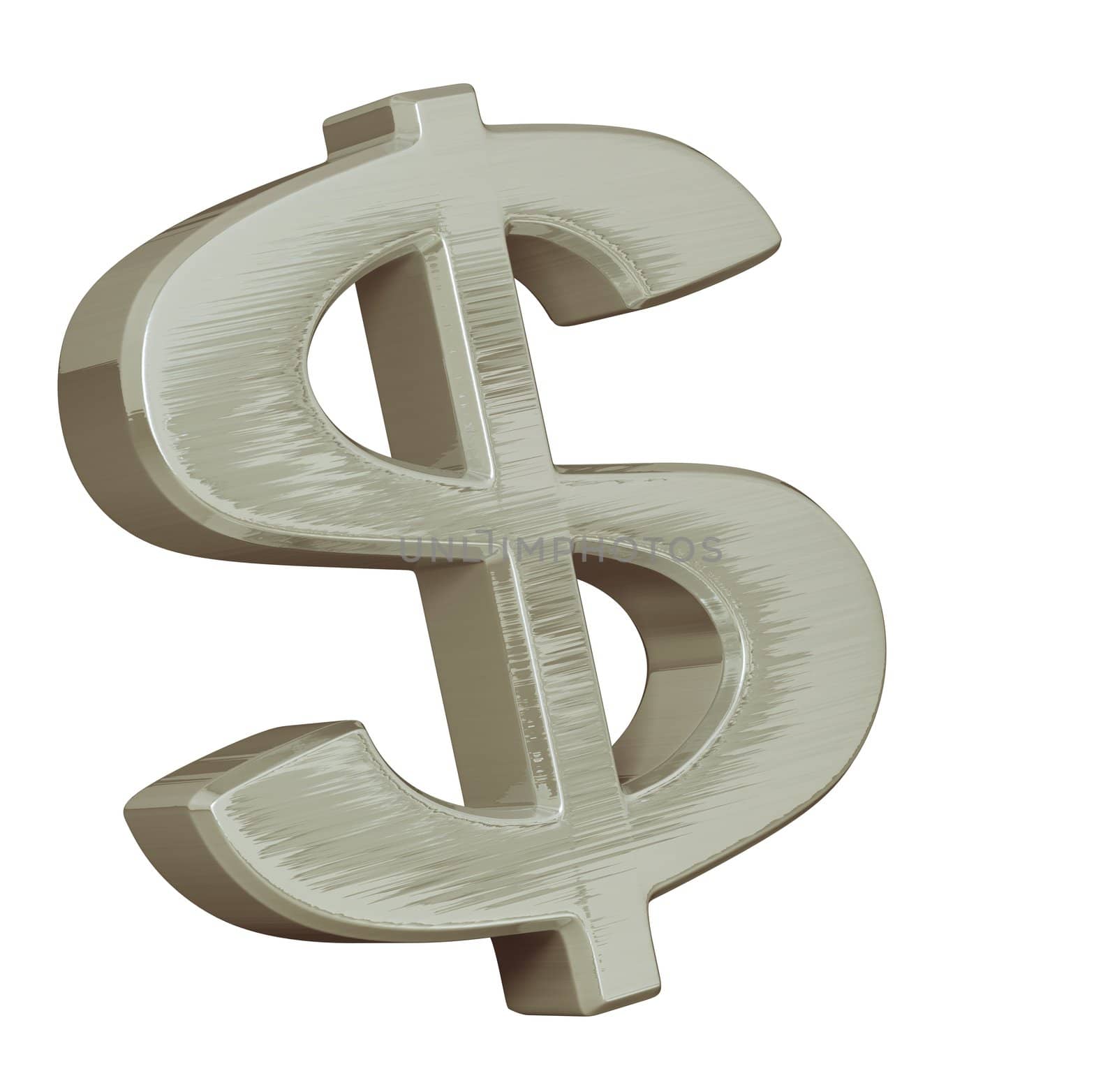 Big Dollar symbol with a brushed metallic effect and shiny aspect on a white background