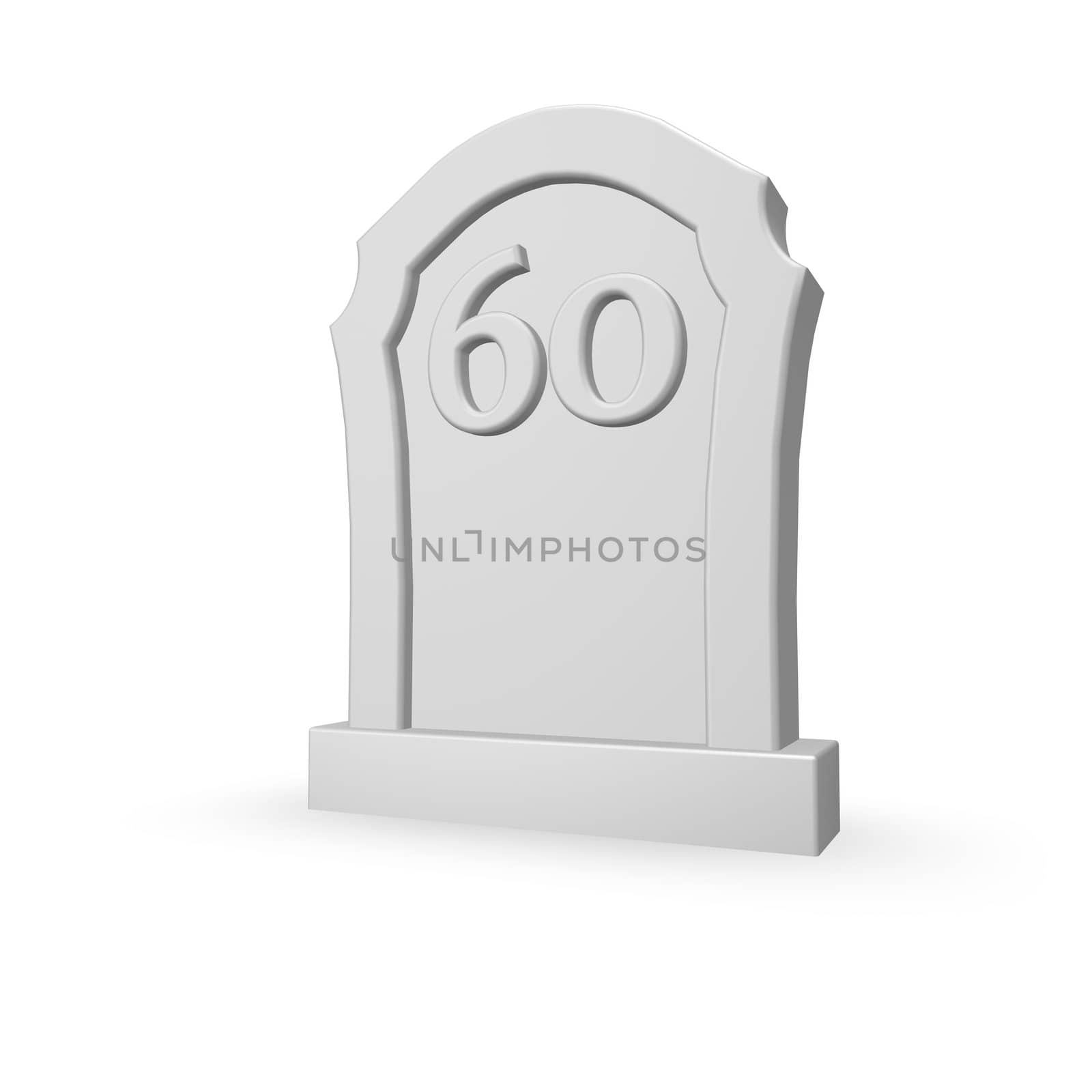 gravestone with number sixty on white background - 3d illustration