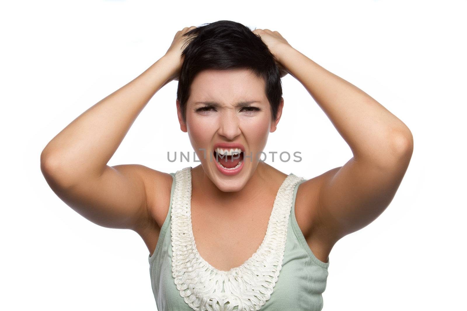 Isolated beautiful angry screaming woman