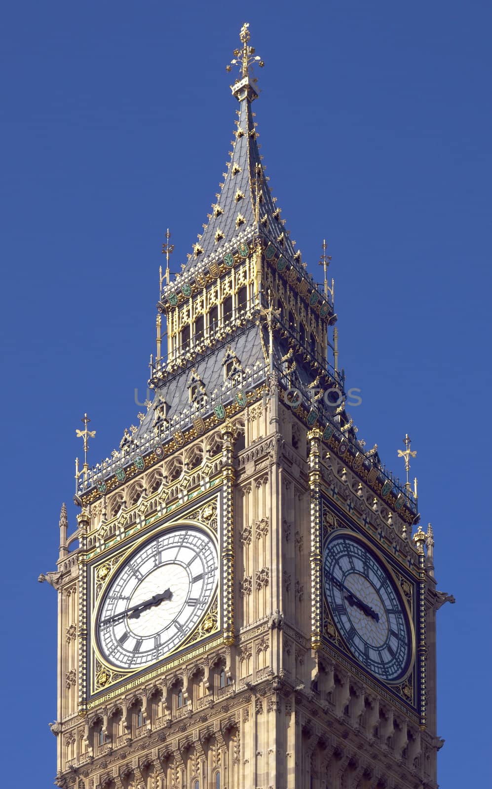 Big Ben, Houses of Parliament, Westminster Palace, London gothic architecture - rectilinear frontal view