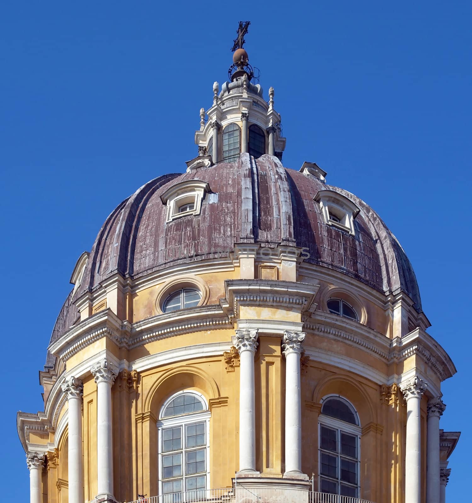 Basilica di Superga church on the Turin hill, Italy - rectilinear frontal view