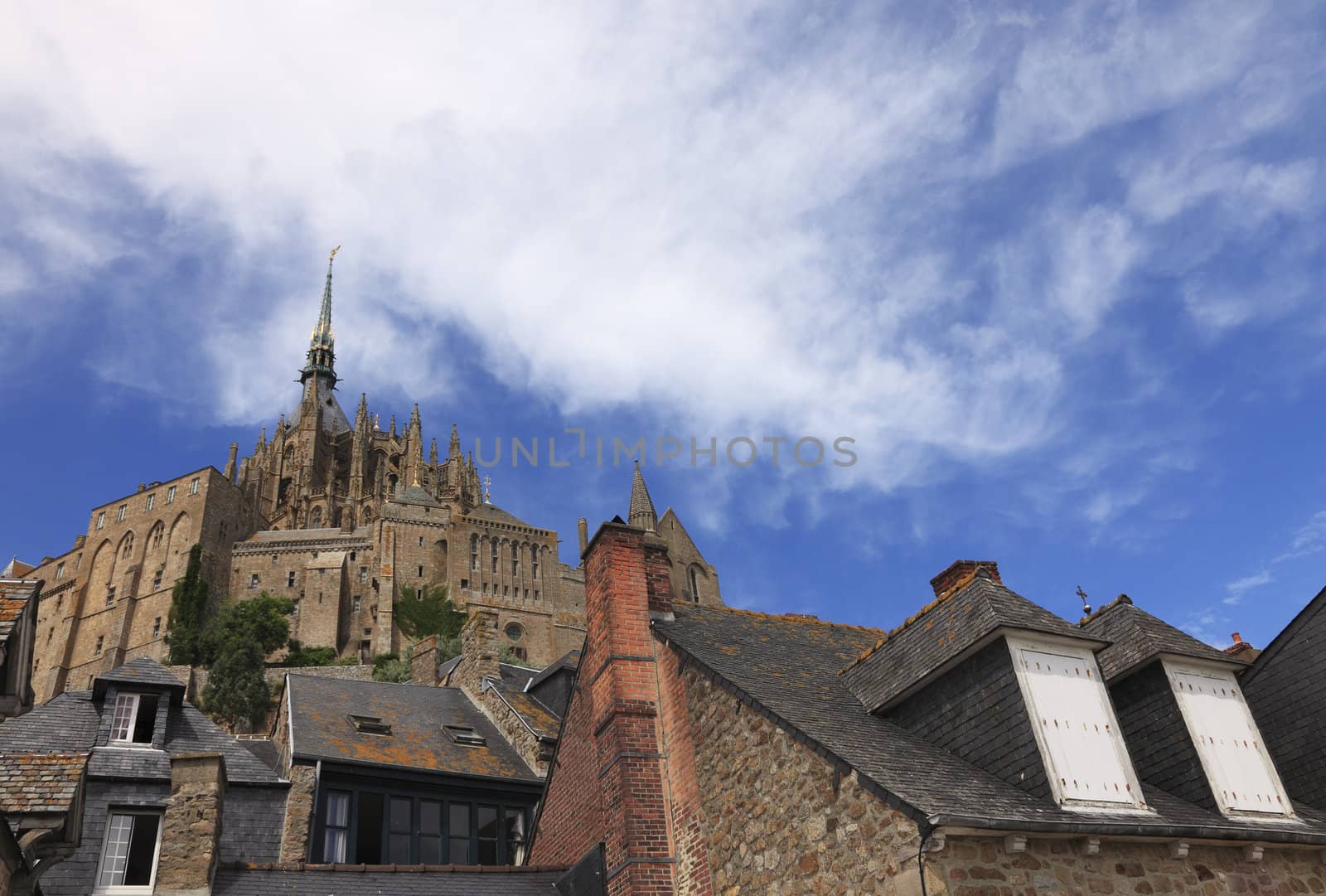 Image of roofs and buildings from Mont Saint Michel Monastery in Base Normandy ,France.