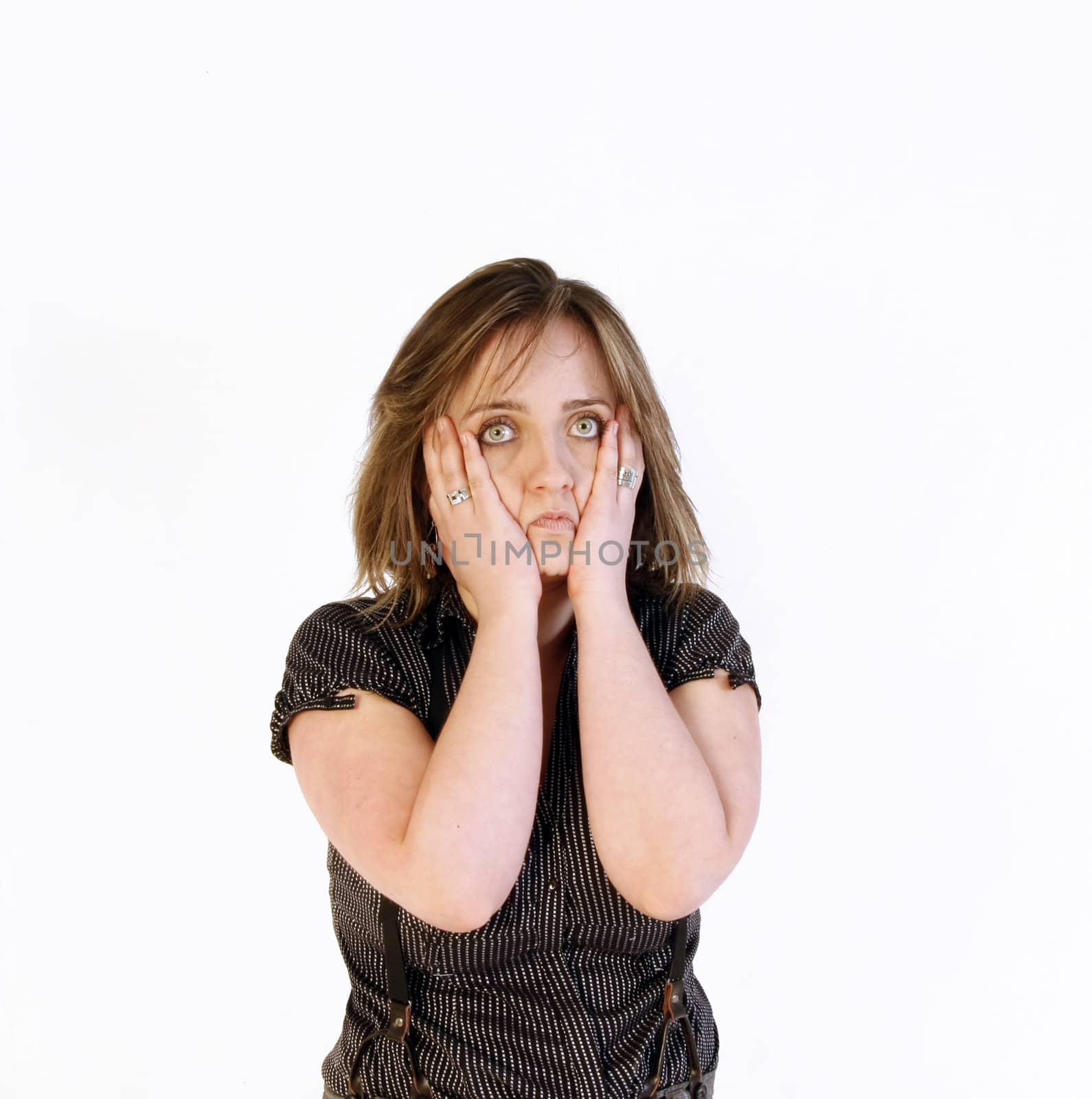 blonde on studio, white background