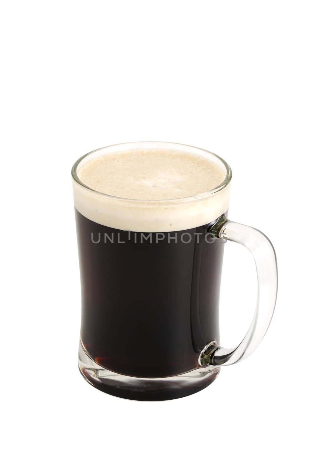 Dark beer in glass on white background