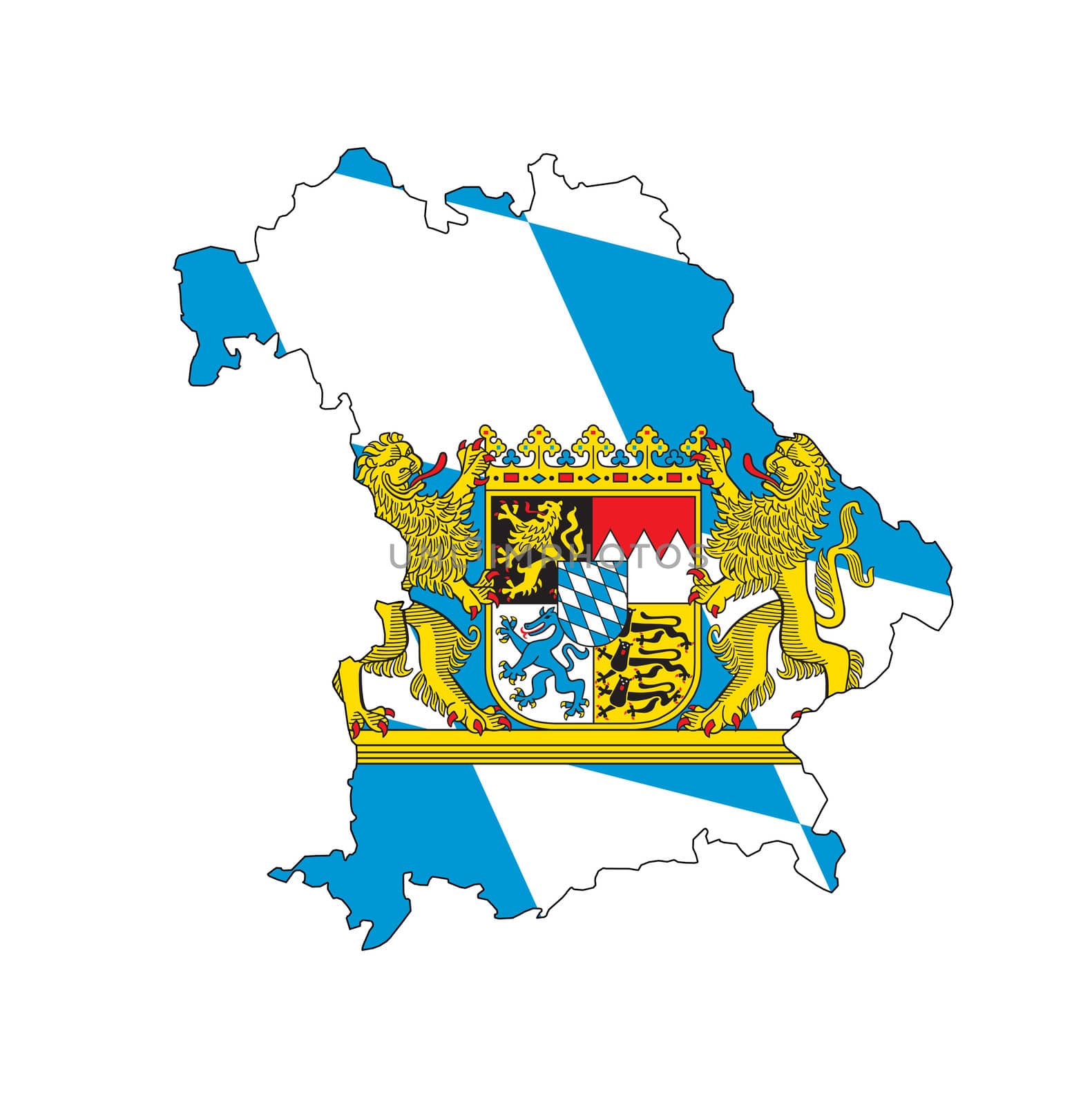 isolated map of bavaria region with flag