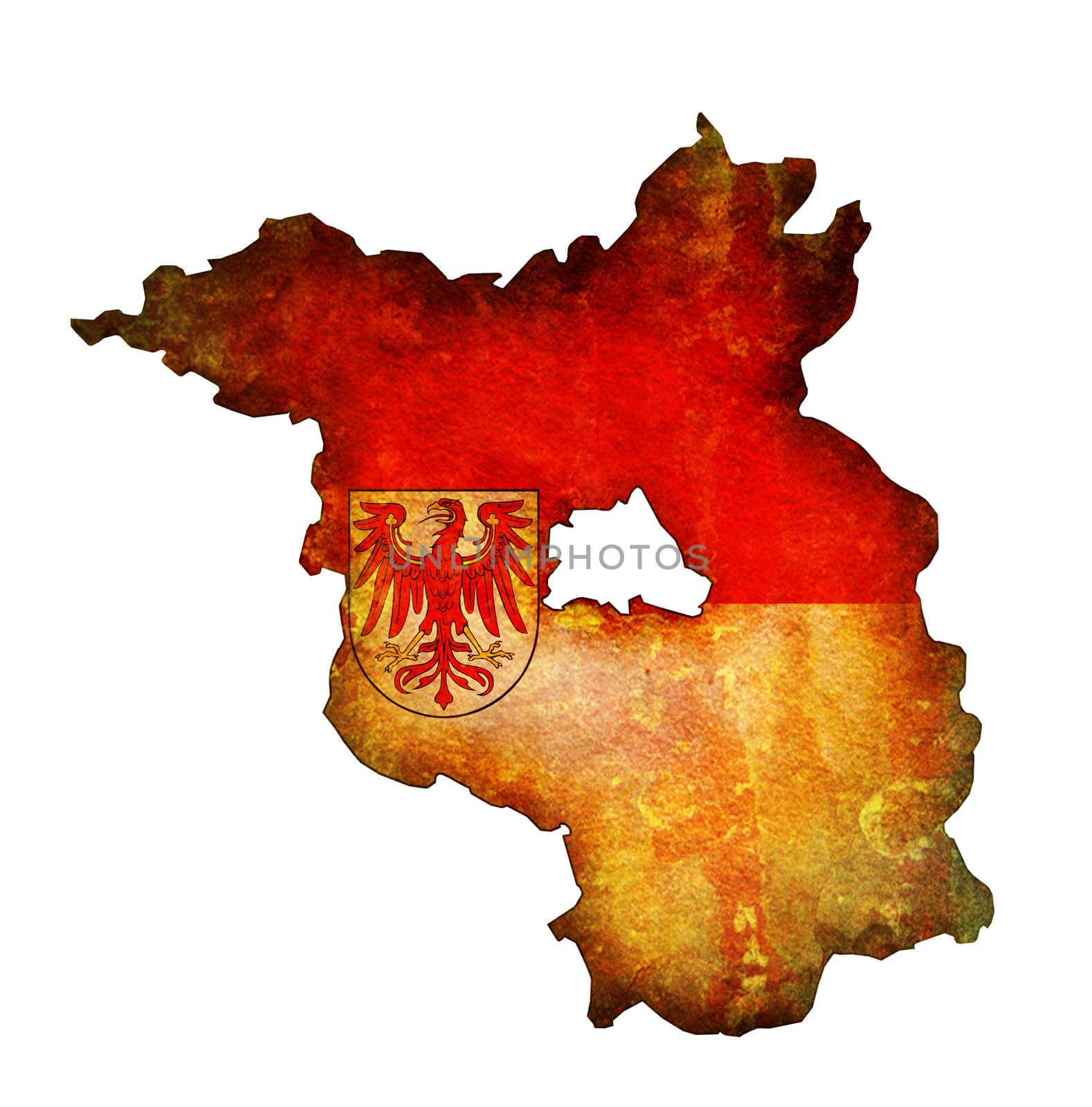 isolated map of brandenburg region with flag