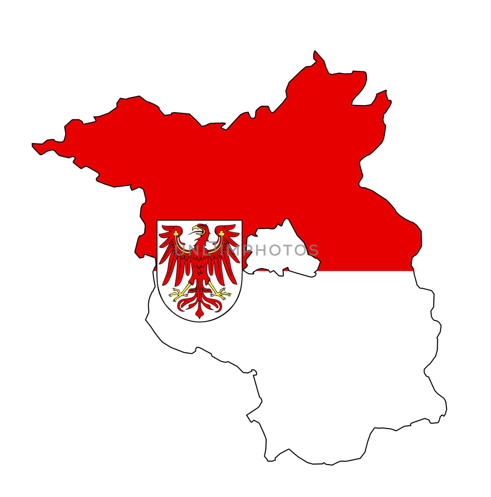 isolated map of brandenburg region with flag