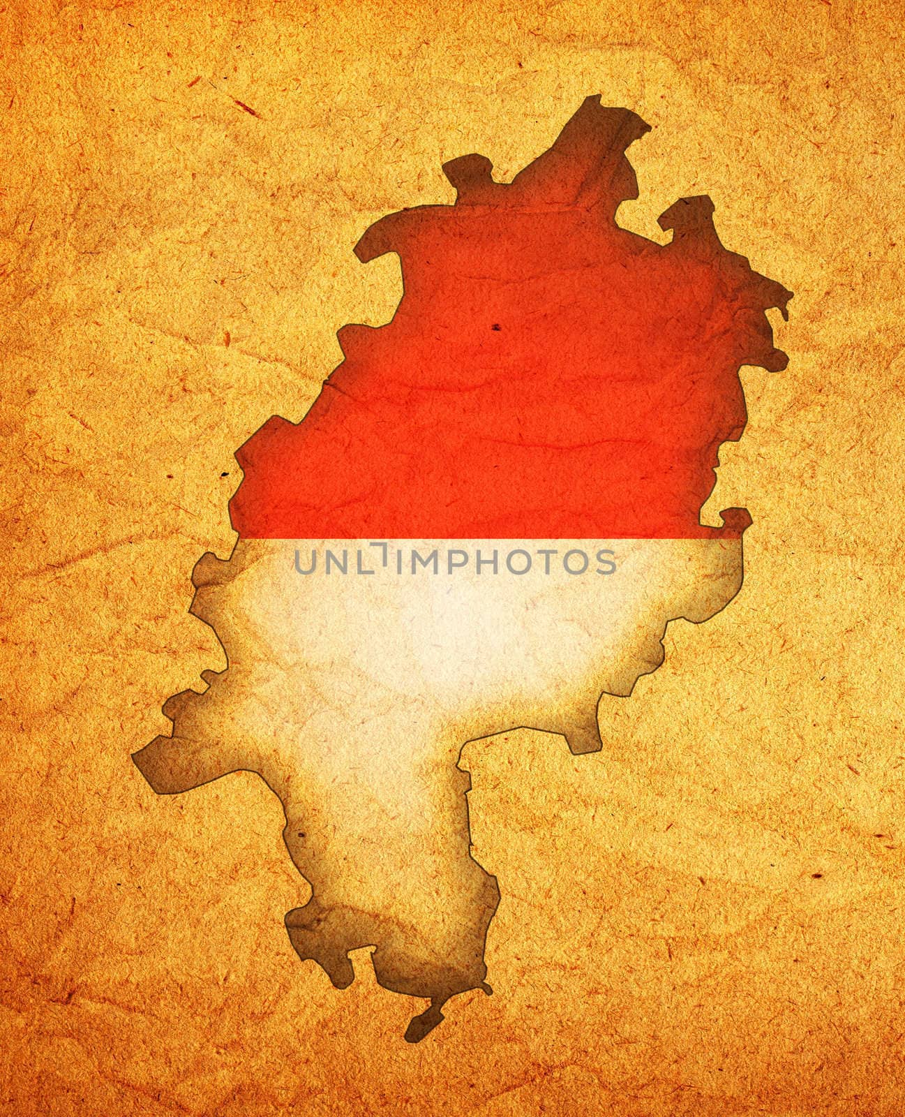 isolated map of hessen region with flag