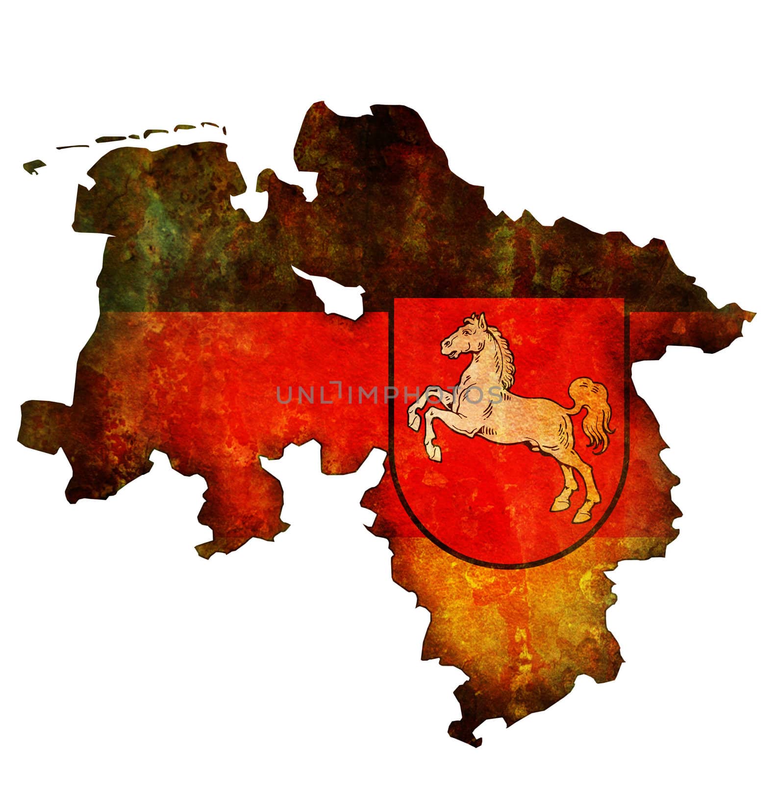 isolated map of lower saxony region with flag