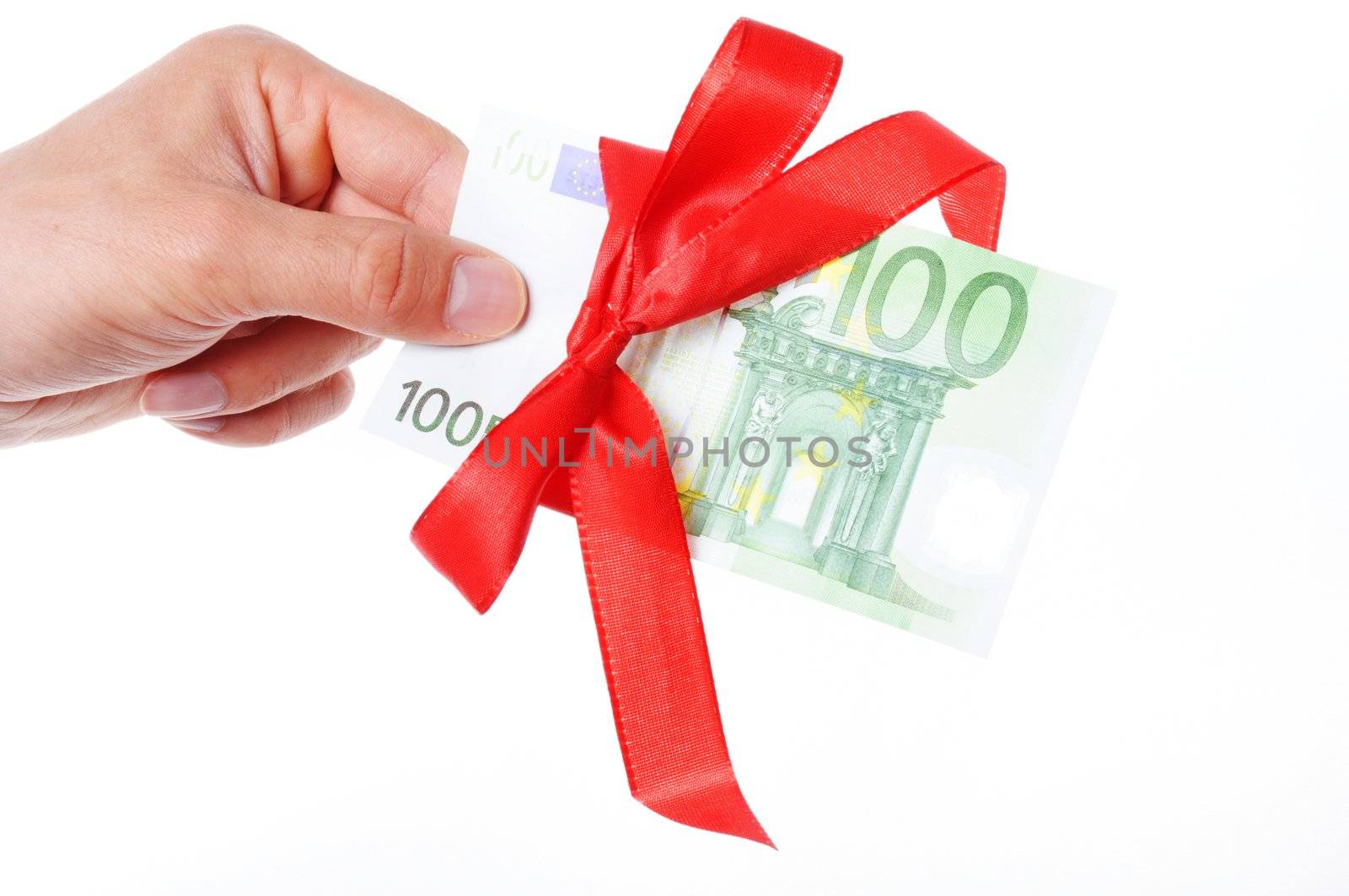 money present with hand isolated on white background