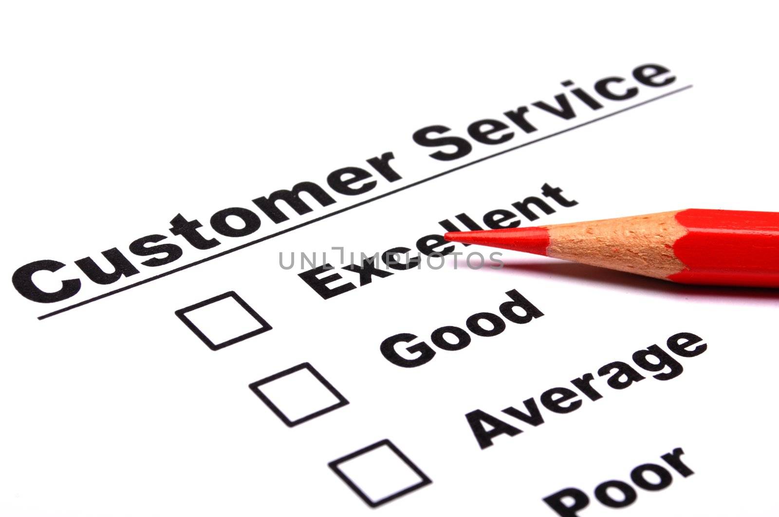 customer service survey with checkbox on form an red pencil