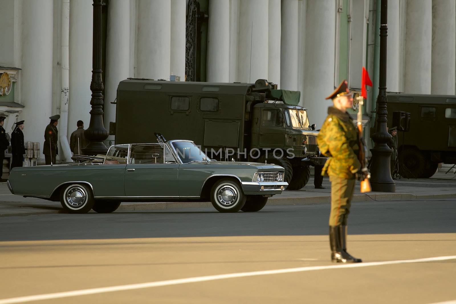 Old car at the rehearsal parade of victory.  by Dushenina