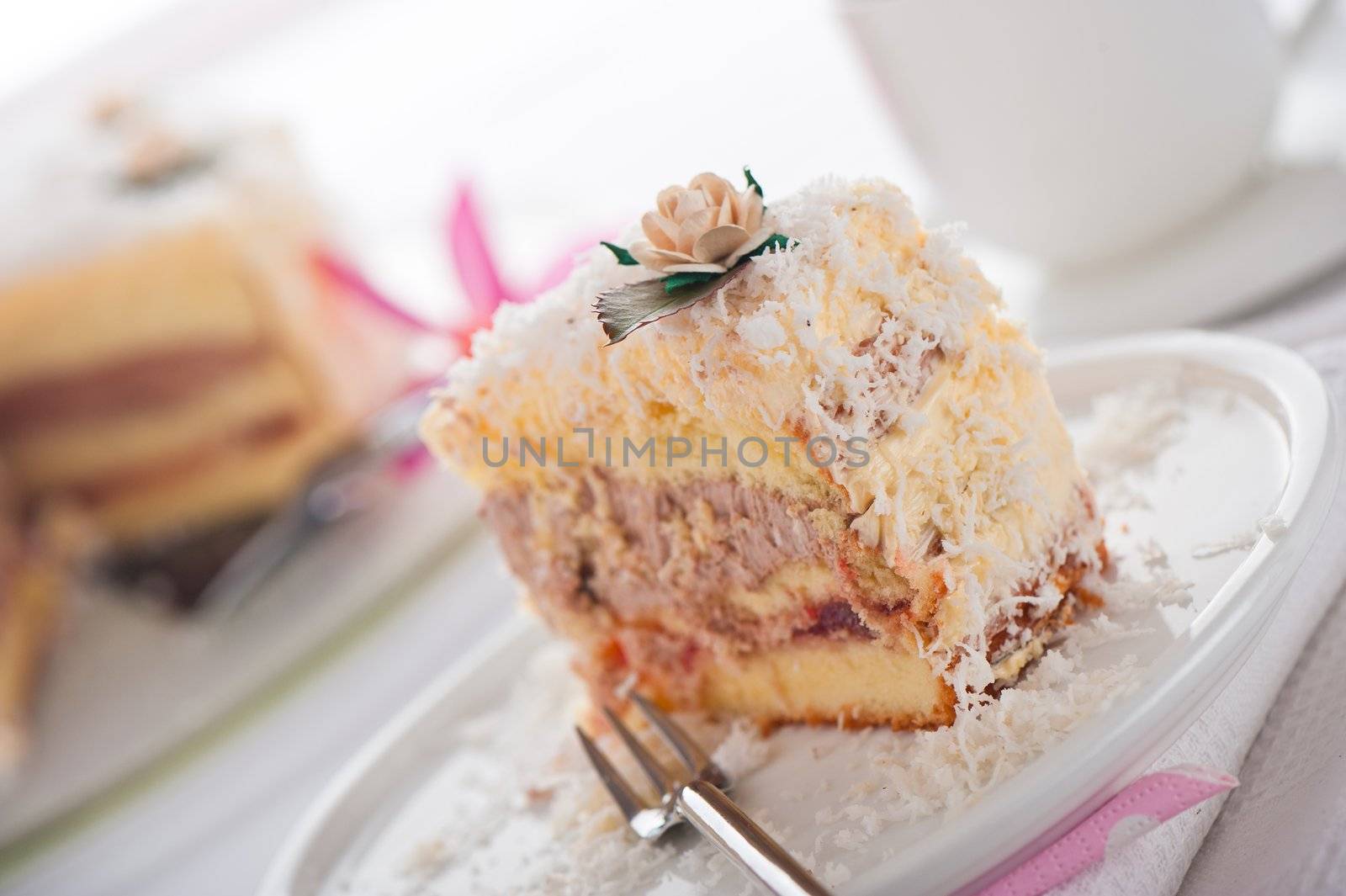 Coconut cake with vanilla and chocolate cream by p.studio66