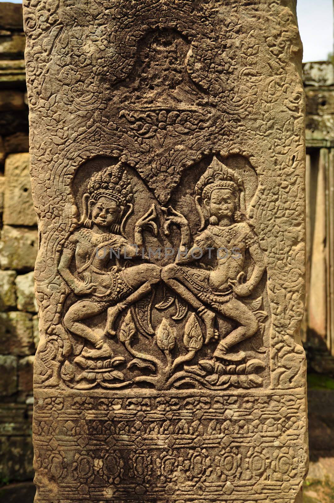 Apsara carved on the stone at bayon, cambodia