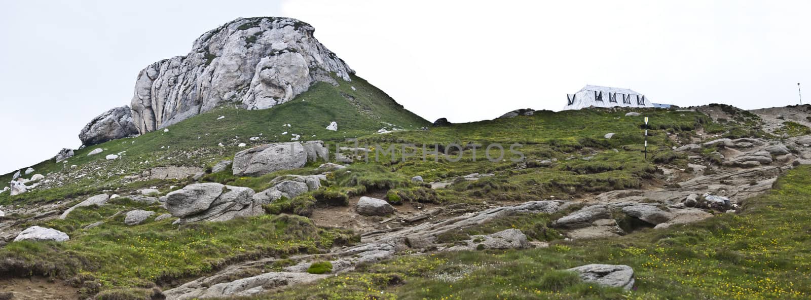 Panorama background in Carpathians. Beautiful mountains and landscape in Romania.