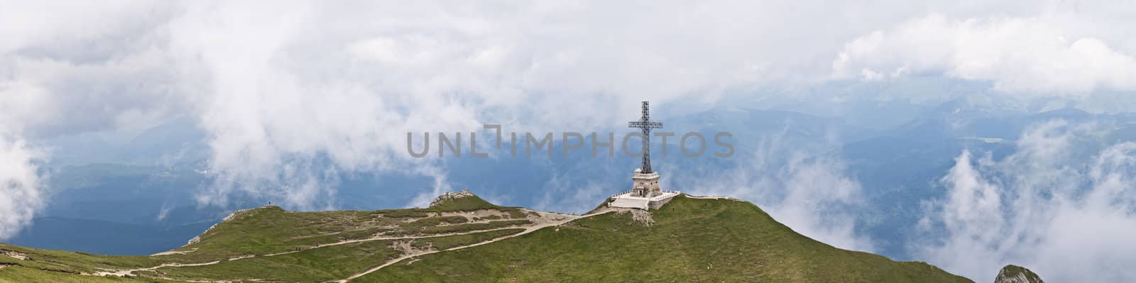 Panorama background in Carpathians. Beautiful mountains and landscape in Romania.