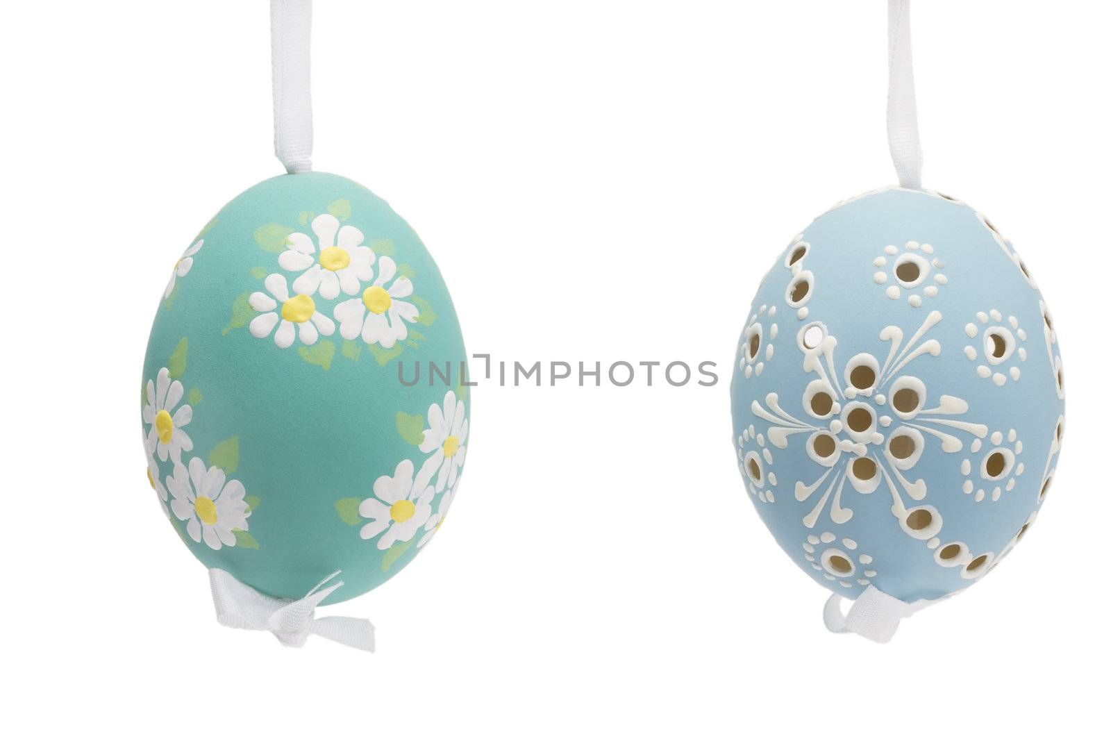 blue and green hanging hand painted easter eggs by RobStark