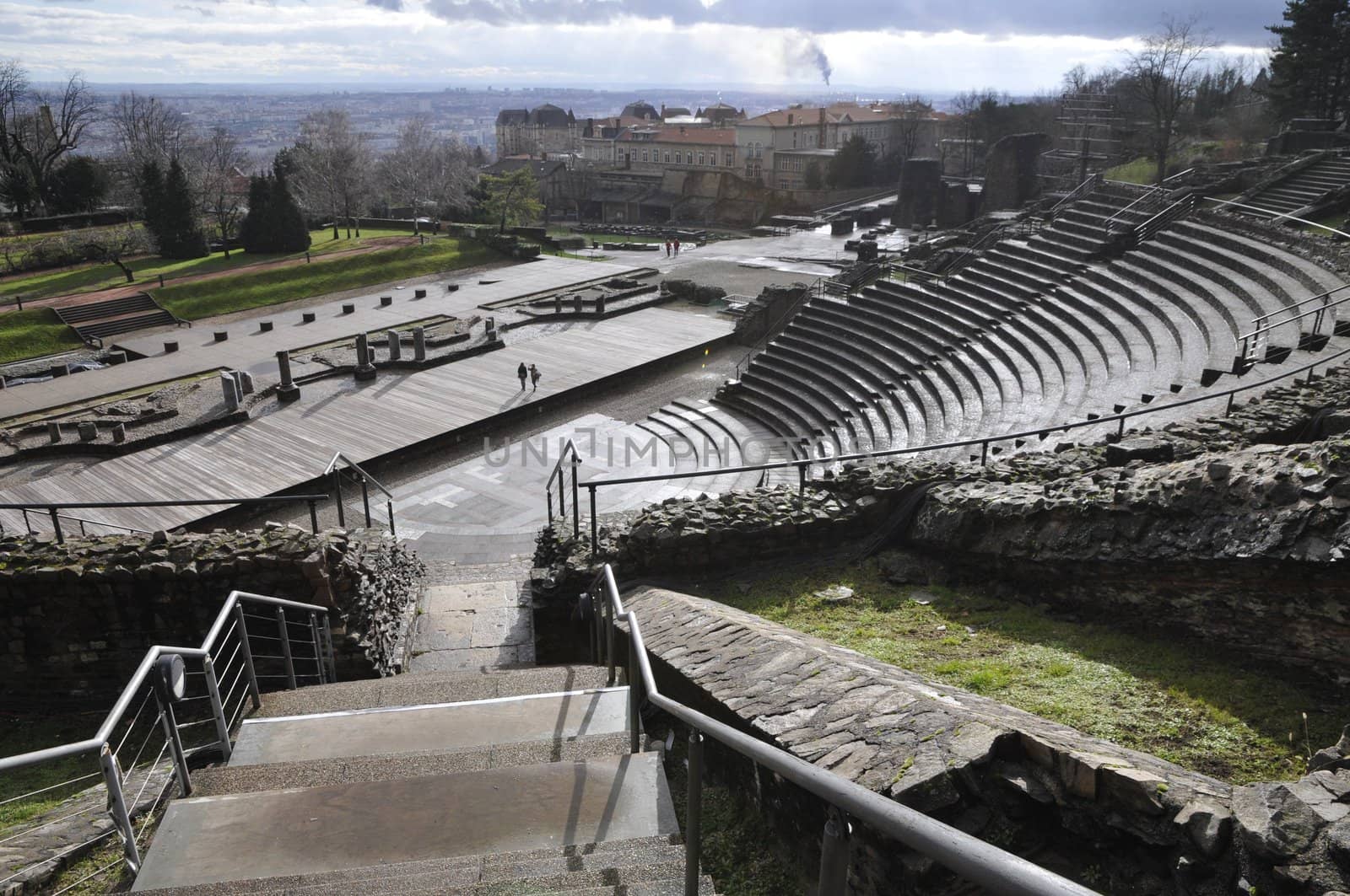 Wide view of a Roman theatre in Lyon city