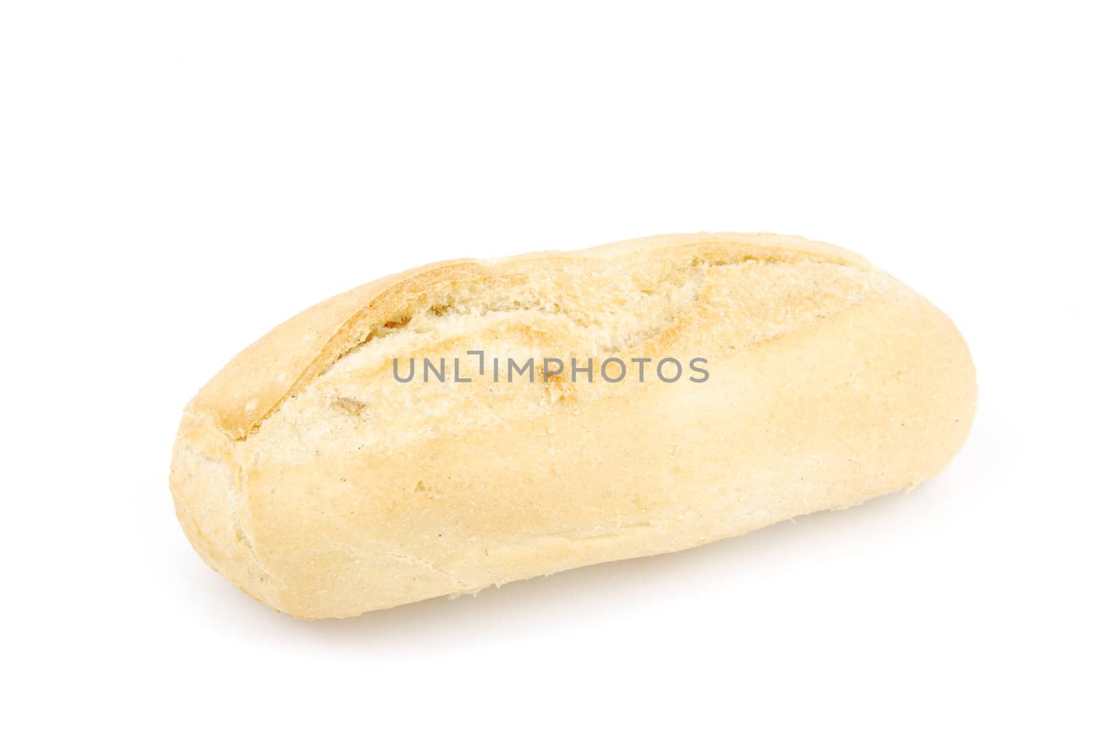 one fresh and baked white wheat bread baguette (isolated on white background)