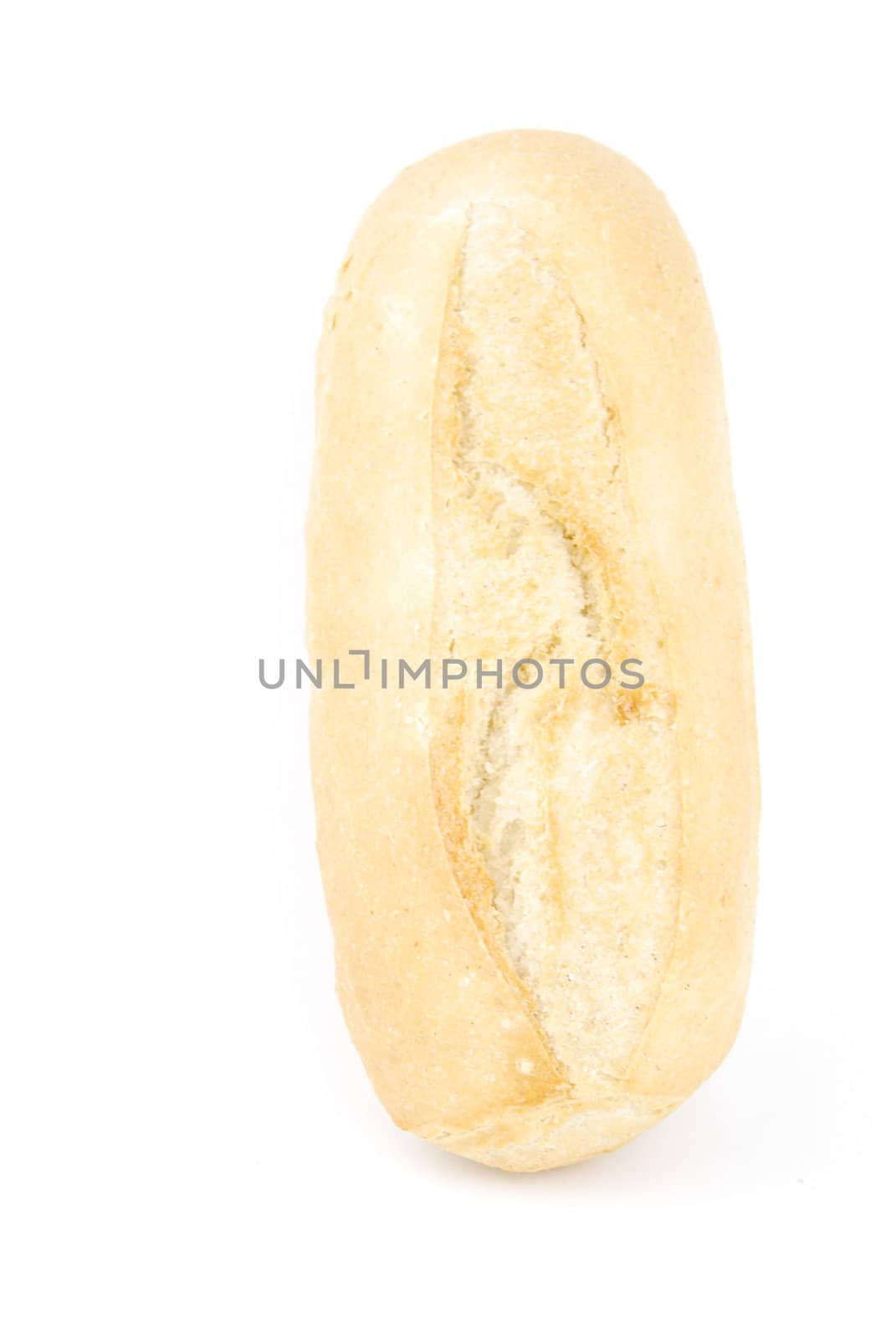 one fresh and baked white wheat bread baguette (isolated on white background)