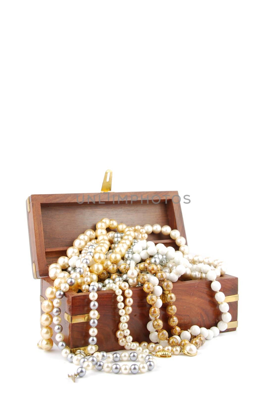 jewel box with pearl necklaces isolated on white background
