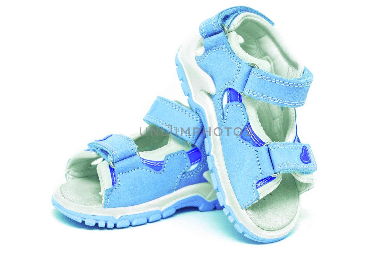 Blue child's sandals isolated on white