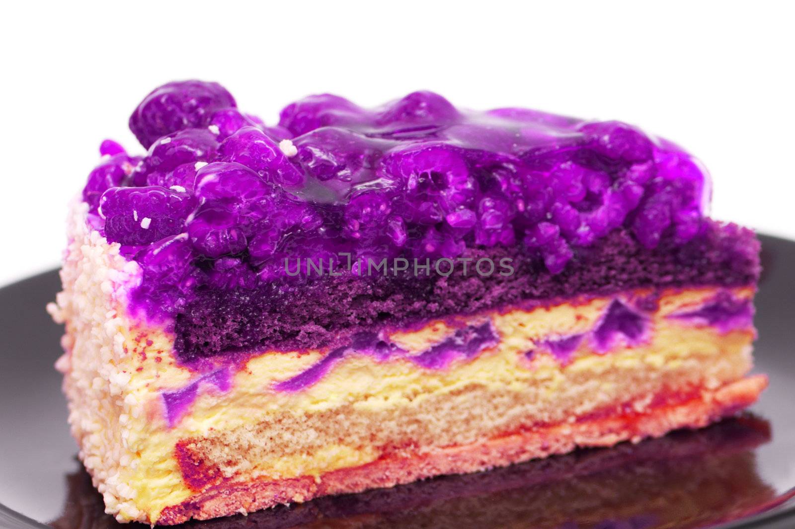 Raspberry cake close-up by Olinkau